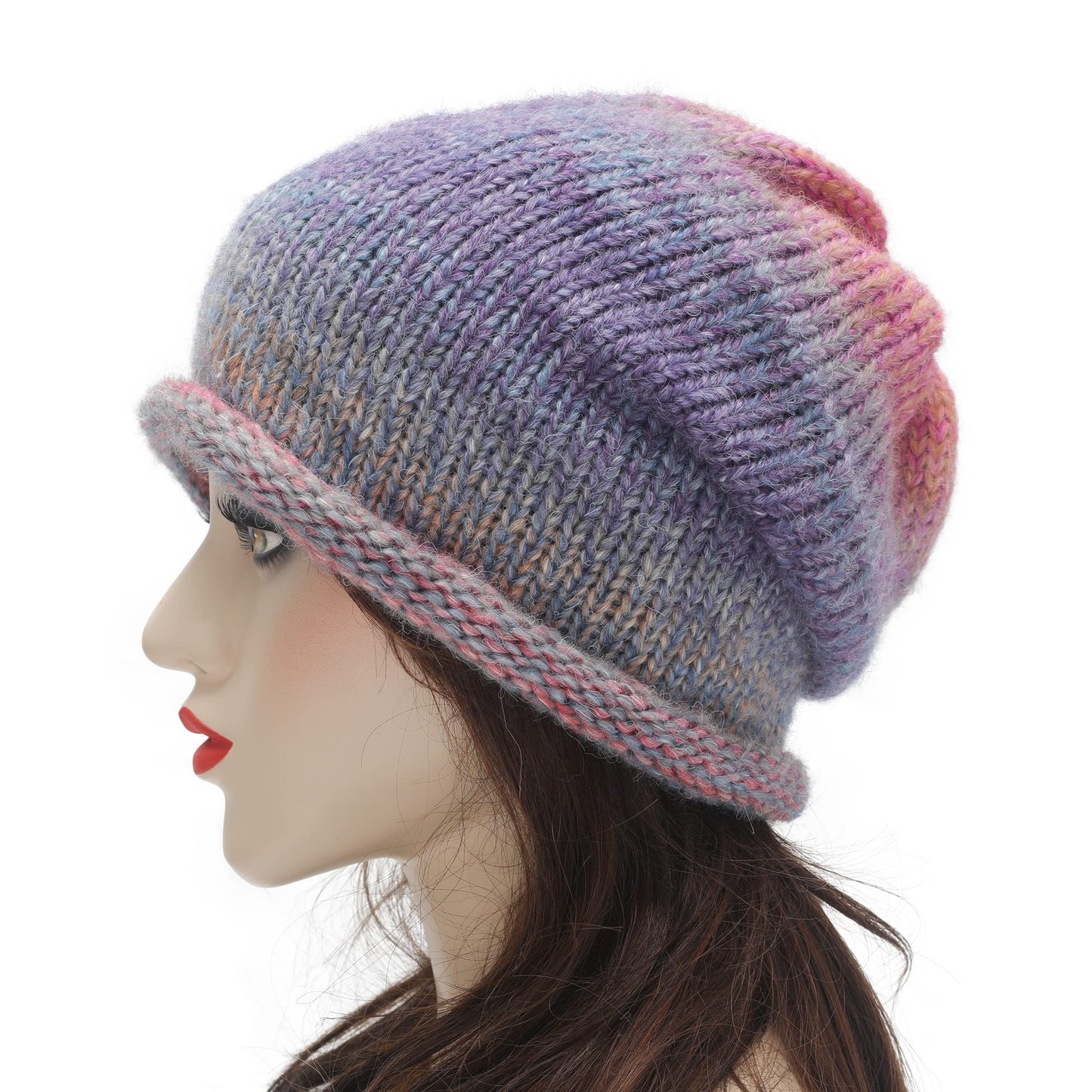 ZLYC Women Knit Slouchy Beanie Hats Soft Winter Stretch Skull Cap (Gradient Purple)