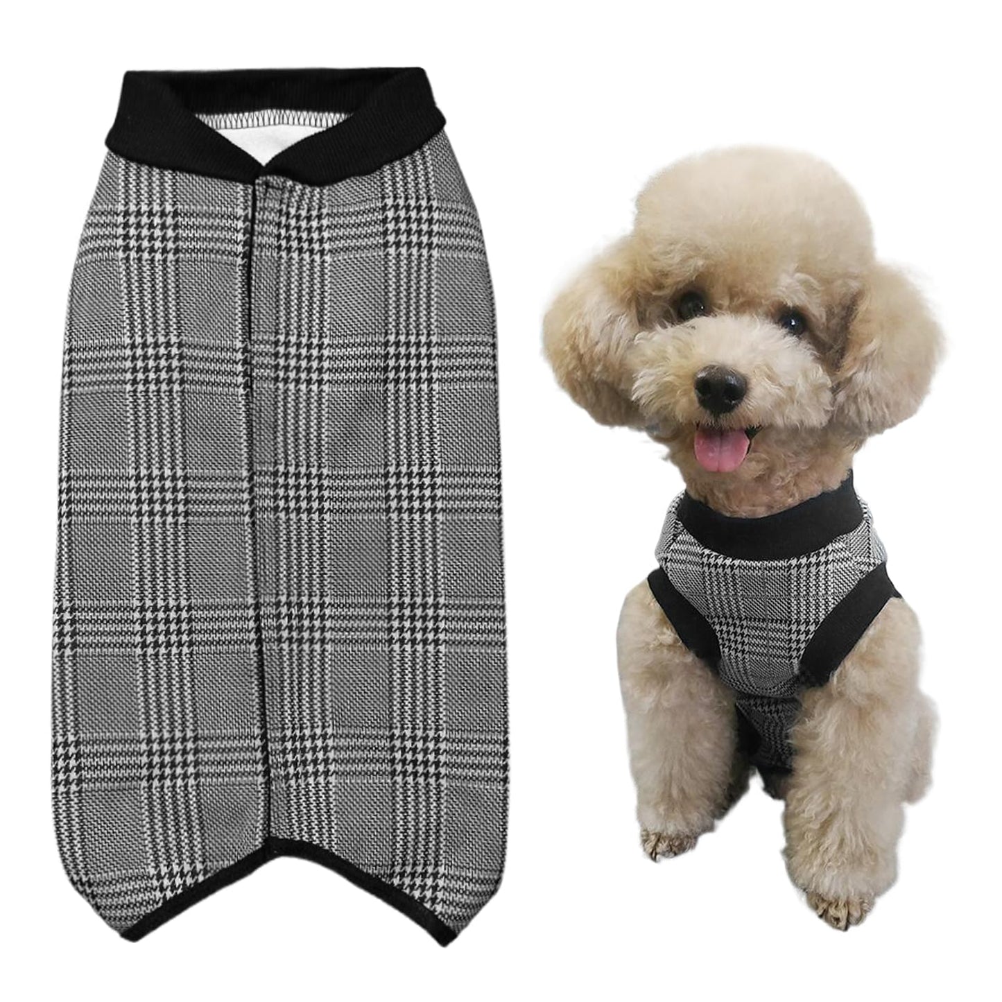 Dog Recovery Suit Post Surgery Shirt for Puppy,Winter Fleece Wound Protective Clothes for Little Animals Warm Dog Vest Windproof Dog Spay Recovery Suit(Houndstooth-XS)