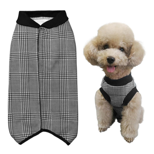 Dog Recovery Suit Post Surgery Shirt for Puppy,Winter Fleece Wound Protective Clothes for Little Animals Warm Dog Vest Windproof Dog Spay Recovery Suit(Houndstooth-XS)