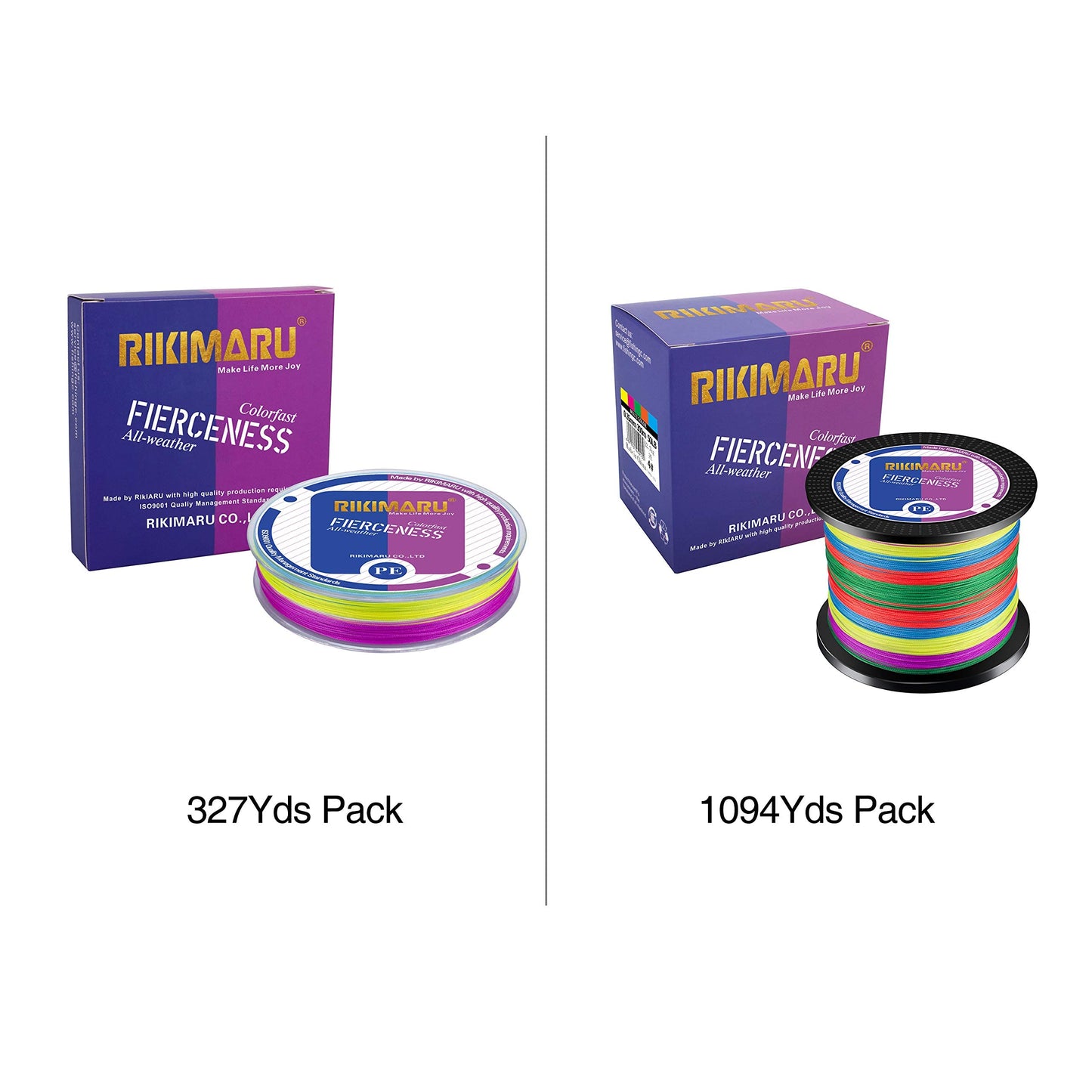 RIKIMARU Braided Fishing Line Abrasion Resistant Superline Zero Stretch&Low Memory Extra Thin Diameter Multicolor 327Yds, 10LB