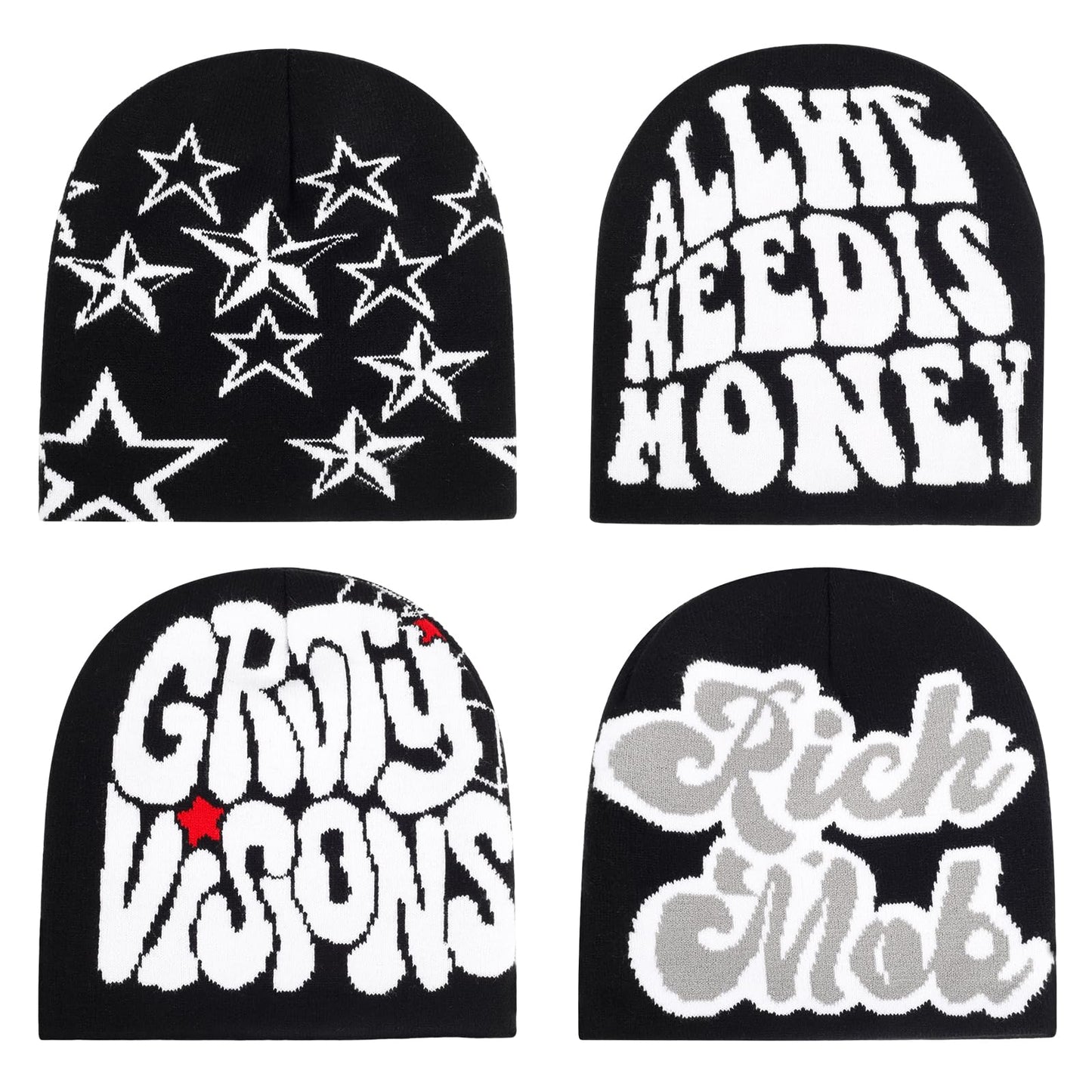 Qlauca 4Pcs Y2k Beanie Winter Knitted Graphic Beanie Warm Y2k Hat for Women Men