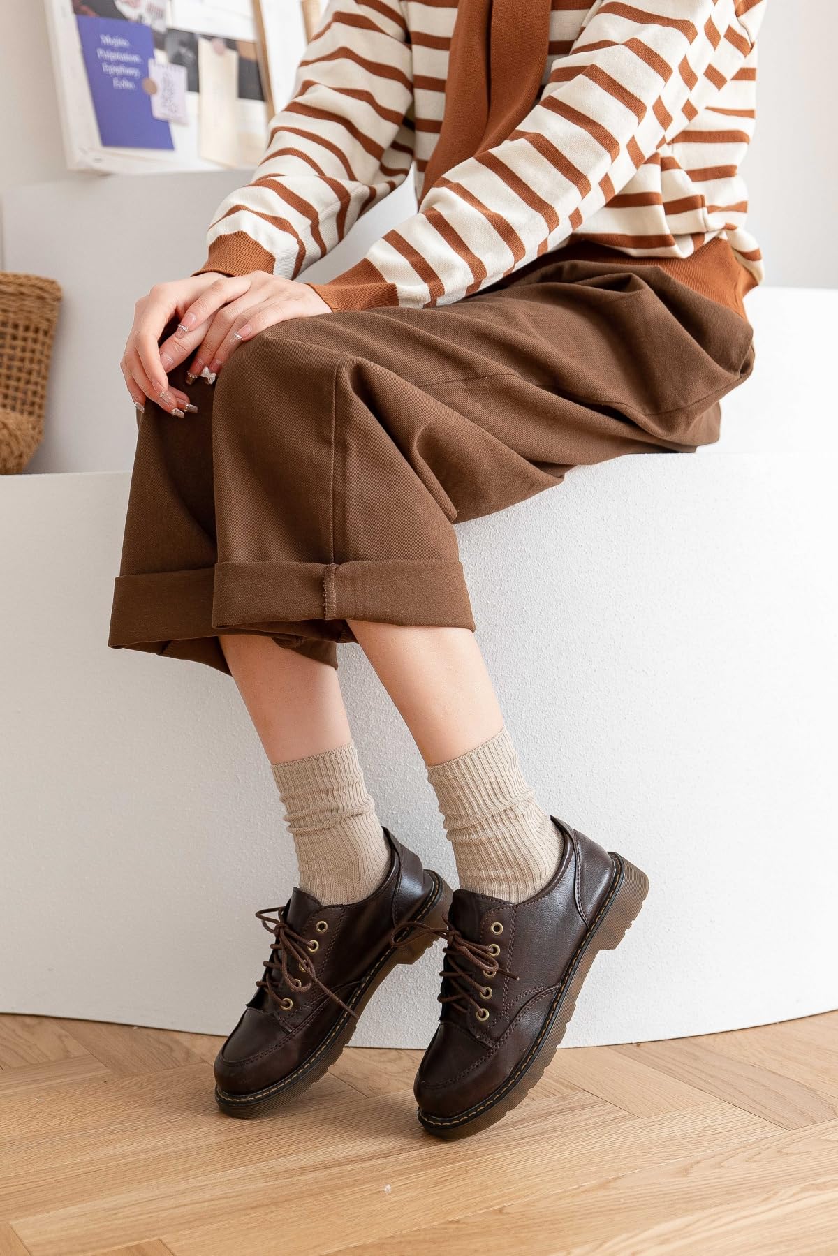 ACCFOD Fall Slouch Socks for Women Cotton Slouchy Socks Brown Coffee Gray Orange Green Yellow Nude White Socks