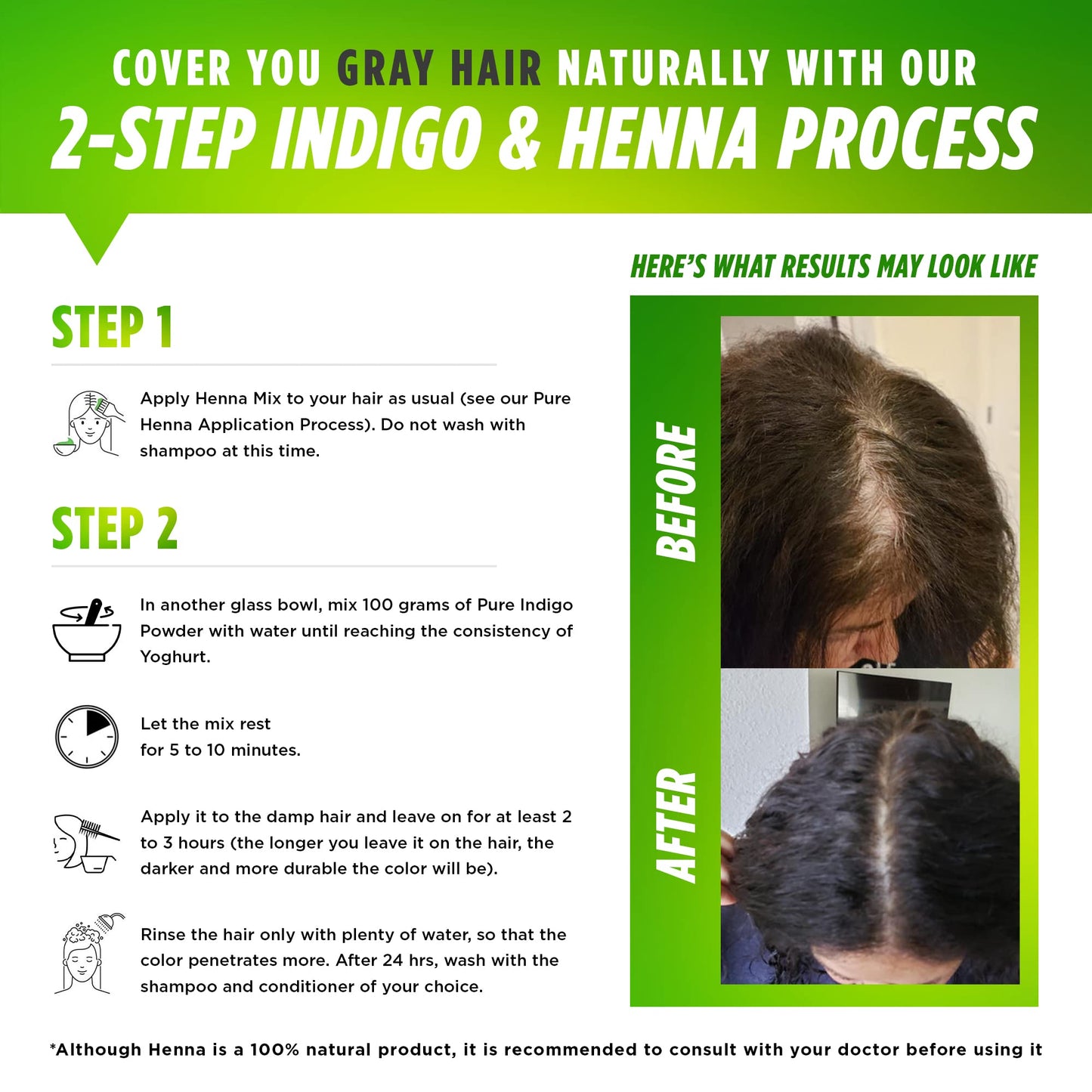 Henna Cosmetics Indigo Powder Natural Hair Dye Kit | Organic Black 100 Grams (3.52 Ounces)