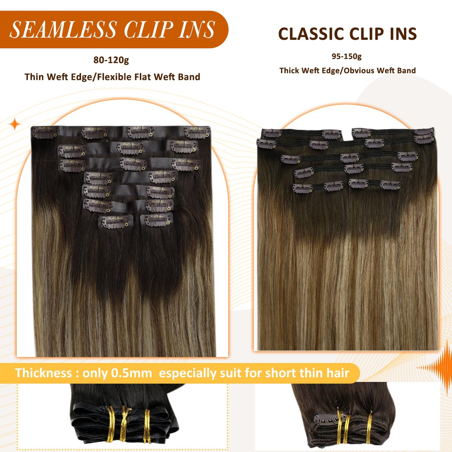 Full Shine Balayage Hair Extensions Real Human Hair Short Hair Extensions Clip ins Ombre Dark Brown to Medium Brown Mix Honey Blonde Hair Clip in Extensions for Women 12 Inch 8 Pcs 95 g
