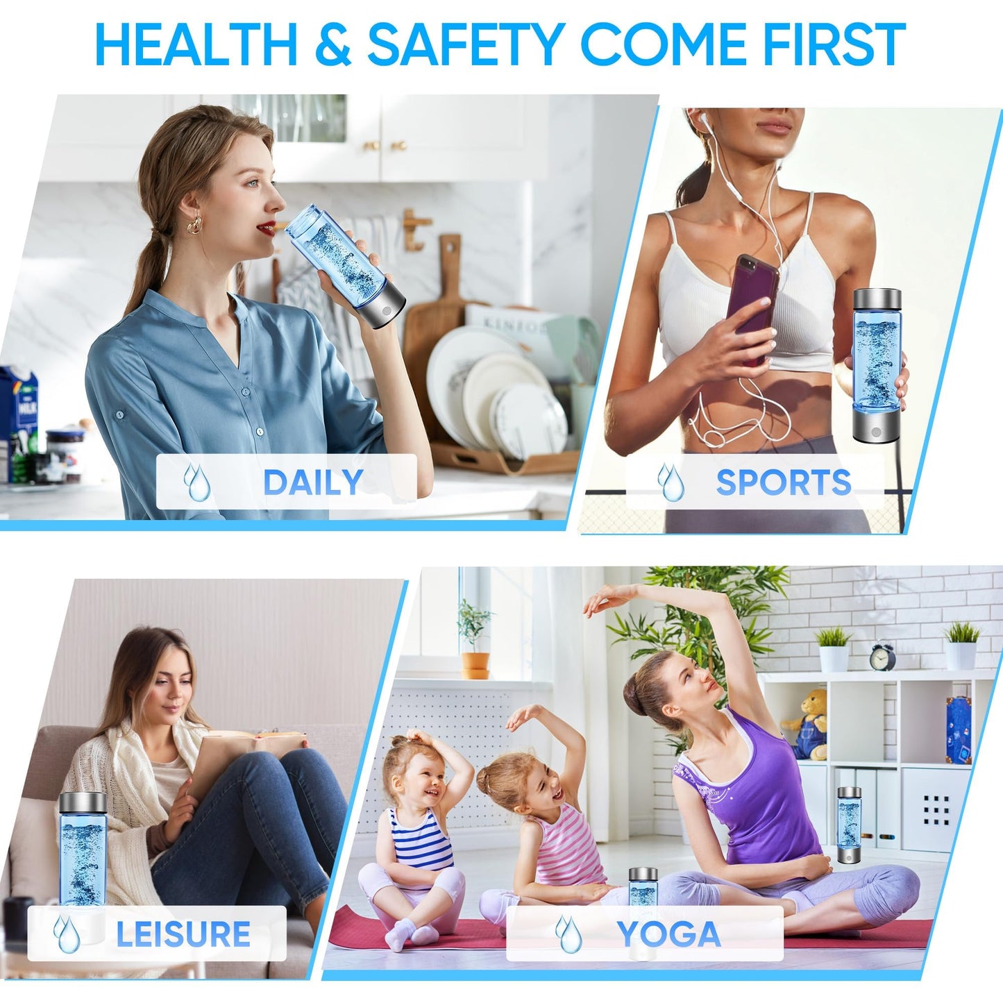 Upgraded Hydrogen Water Bottle Generator - Portable Rechargeable Hydrogen-Rich Water Machine, Rapid 3-Min for Enhanced Water Quality, Premium Travel-Friendly Design with SPE/PEM Tech (Silver)