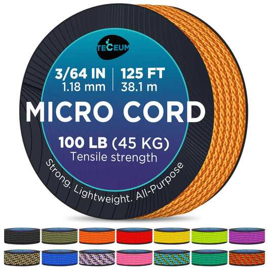 TECEUM Micro Paracord – Apricot – 1.18 mm x 125 ft – Micro Utility Cord – Thin Braided Paracord Rope Nylon Polyester – Wind Chime Replacement – Survival Strong String 085c