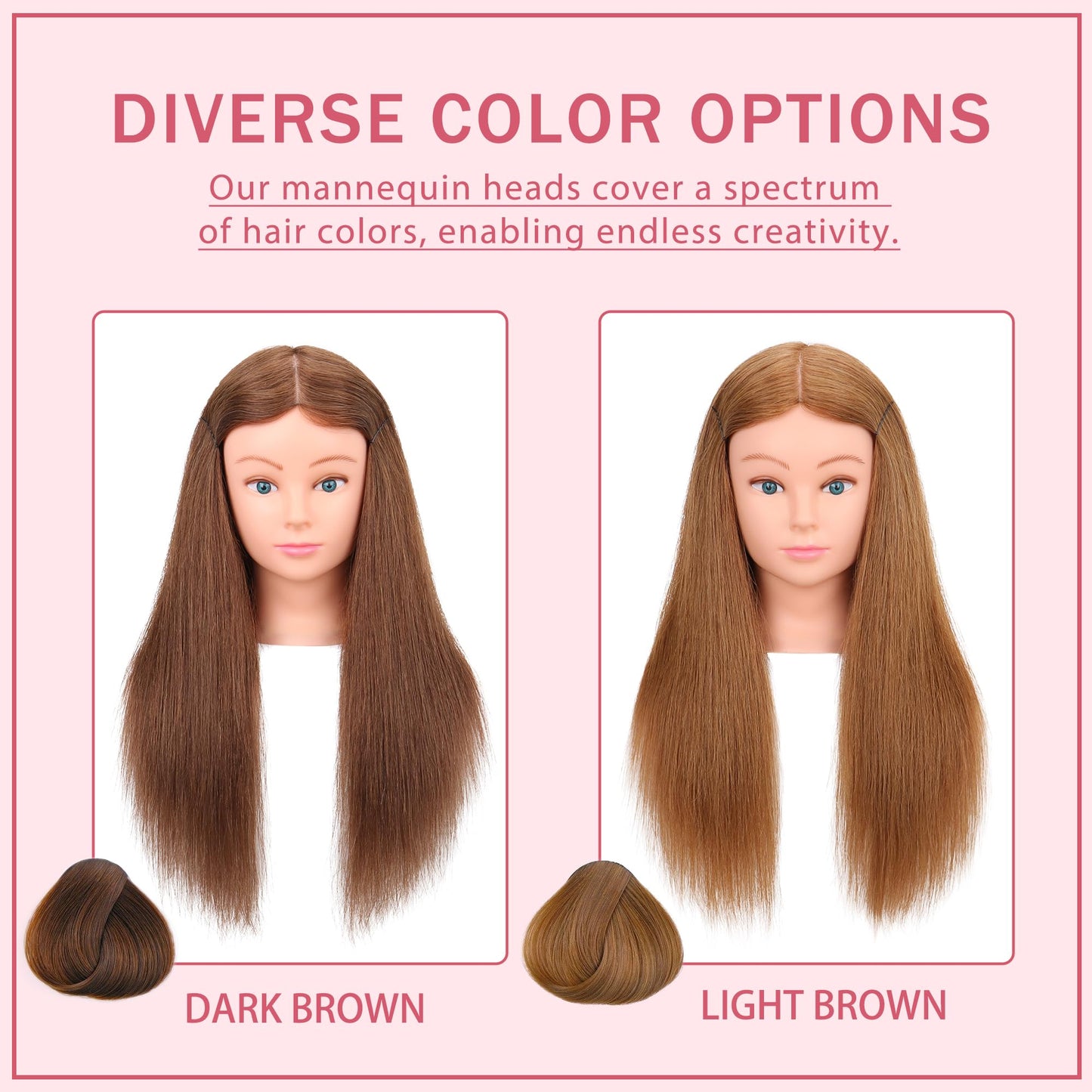 Mannequin Head Human Hair 22"-24" Female 100% Human Hair Mannequin Head Hair Styling Cosmetology Manikin Head Doll Head for Hairdresser with Free Clamp Holder and Tools