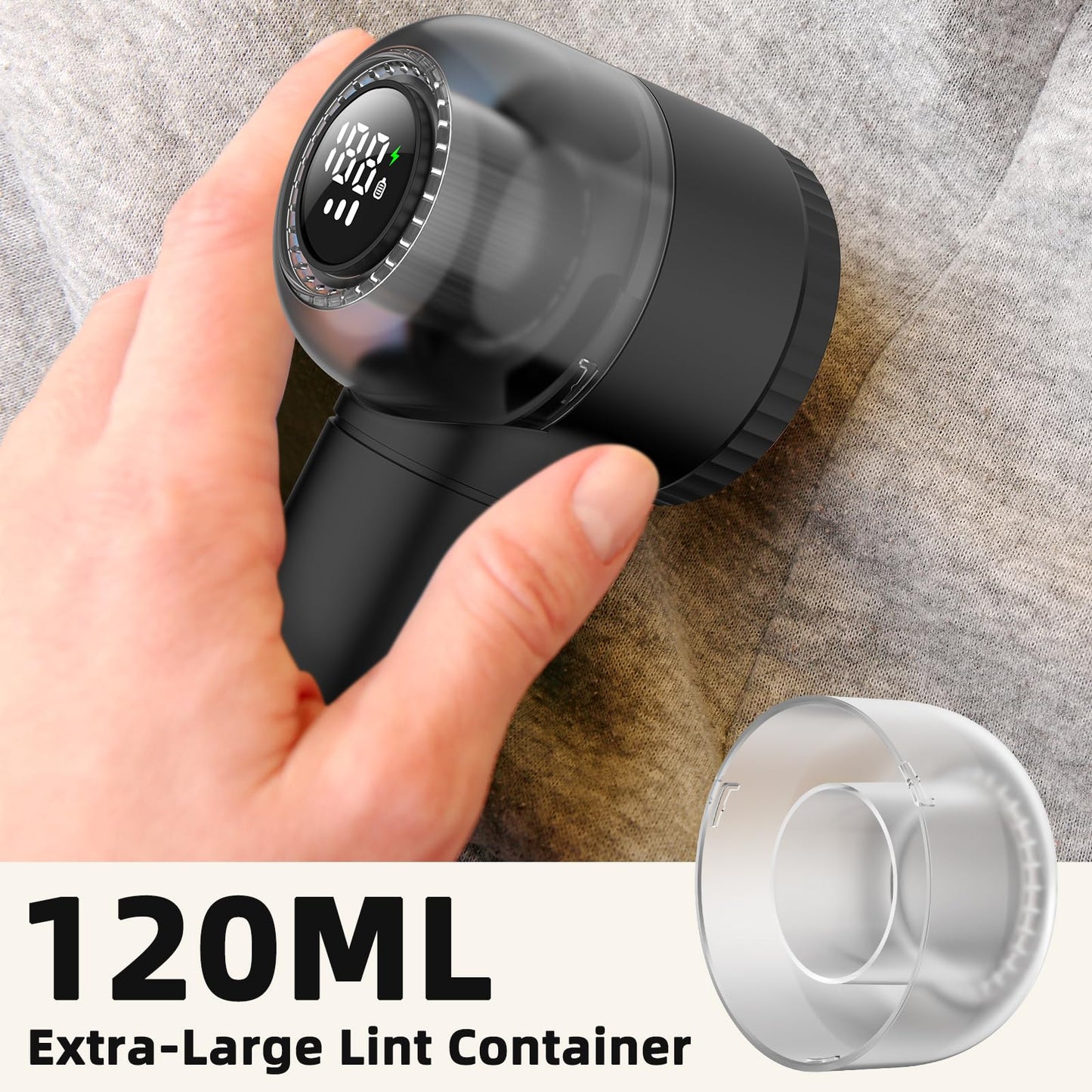 Fabric Shaver Electric Lint Remover Rechargeable Sweater Shaver Dual Protection Removable Bin Easy Remove Fuzz Lint Pills Bobbles (Black)