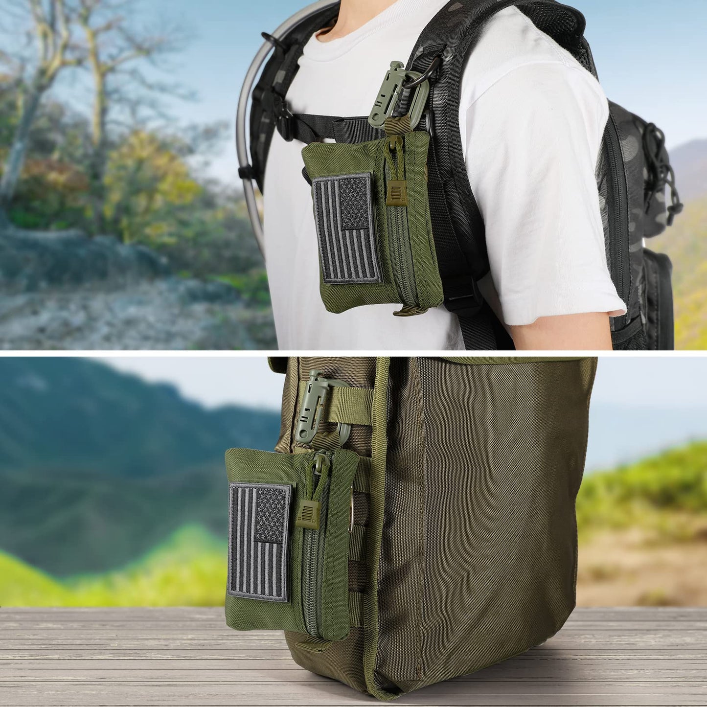 FRTKK 2 Pack Tactical Compact EDC Pouches, Military Molle Utility Pouch Organizer Pouch, Coin Purse Keychain Pocket Credit Card Holder Waist Pack (Army Green 3)