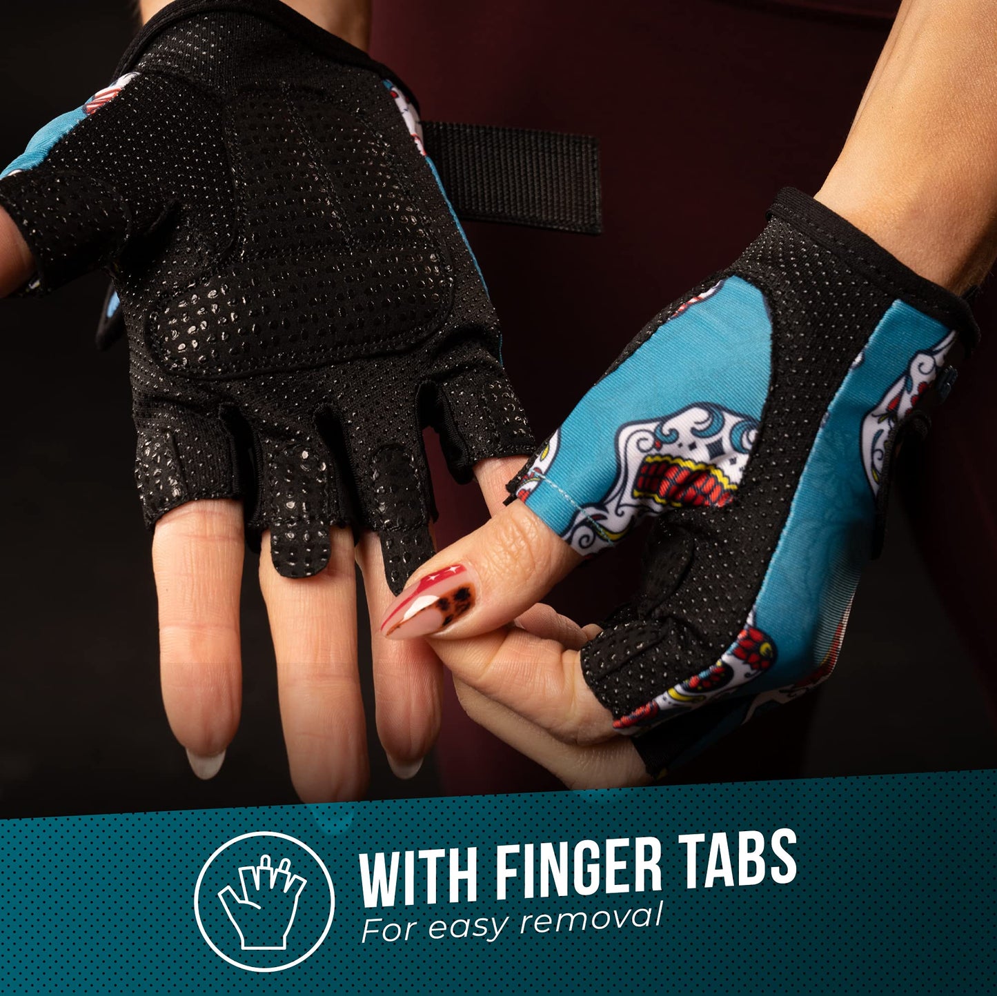 Contraband Pink Label 5237 Womens Designer Workout Gloves | Sugar Skull Print w/Grip-Lock™ Padding (Green, X-Small)