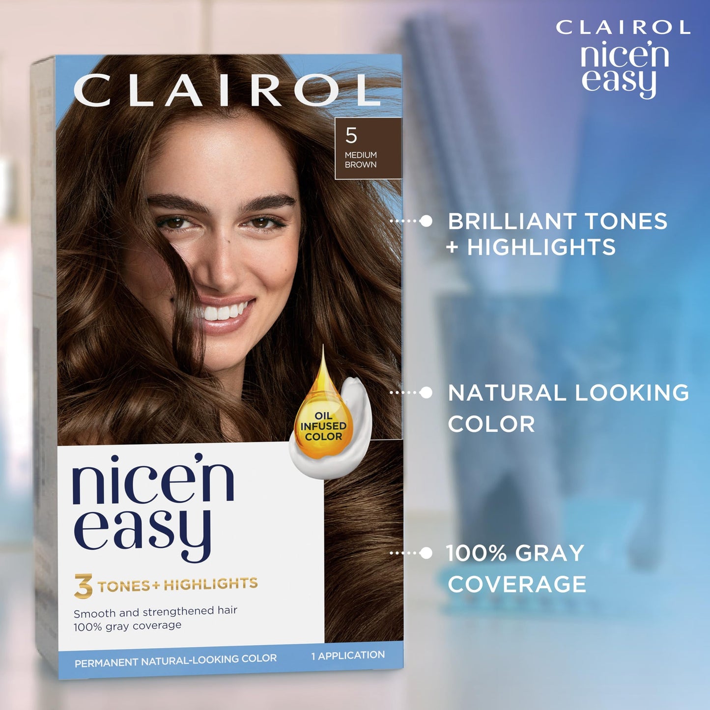 Clairol Nice'n Easy Permanent Hair Dye, 5G Medium Golden Brown Hair Color, Pack of 1