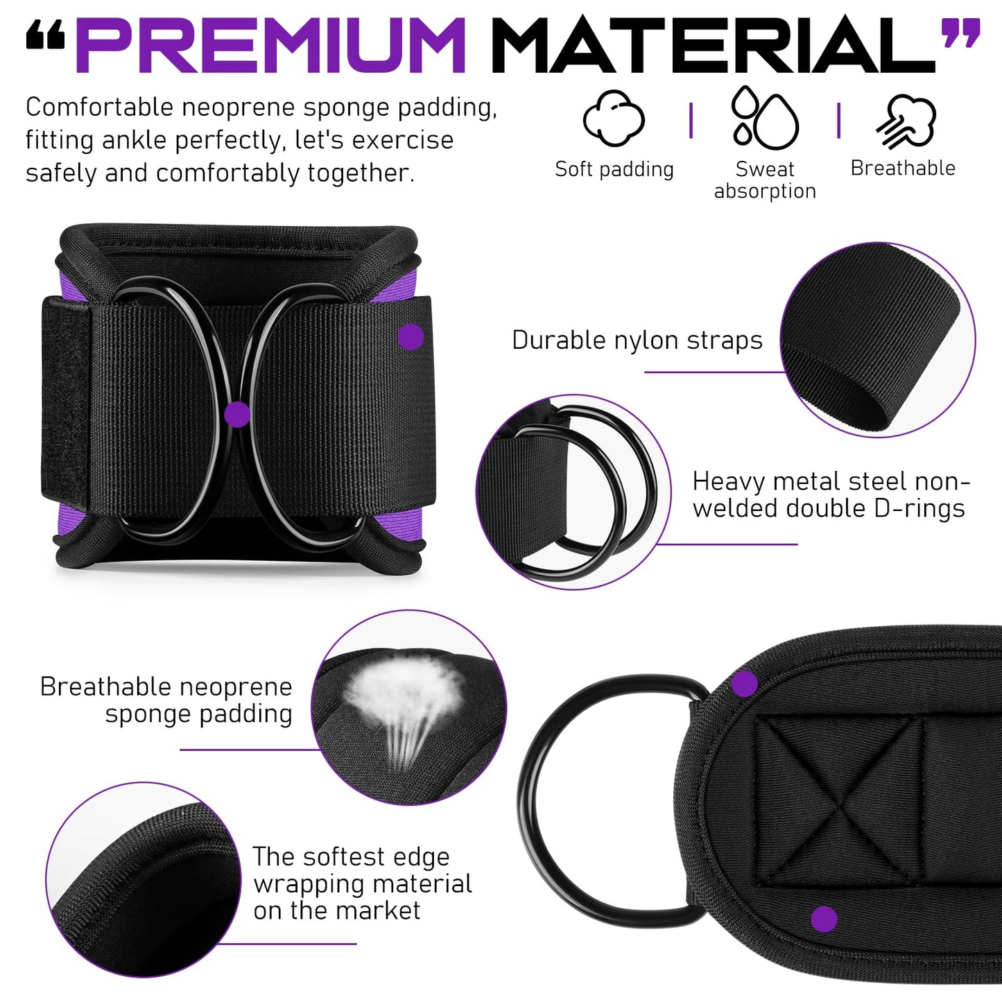 WALITO Gym Ankle Straps for Working Out - Glute Ankle Cuff Kickback Strap, Gym Cable Machine Accessories for Women Glute Leg Extensions, Hip Abductors & Lower Body Exercises Equipment