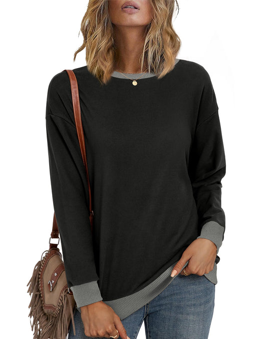 Desol Women's Sweaters Loose Fit Crew Neck Sweatshirts Warm Winter Outfits 2024 Black XXL