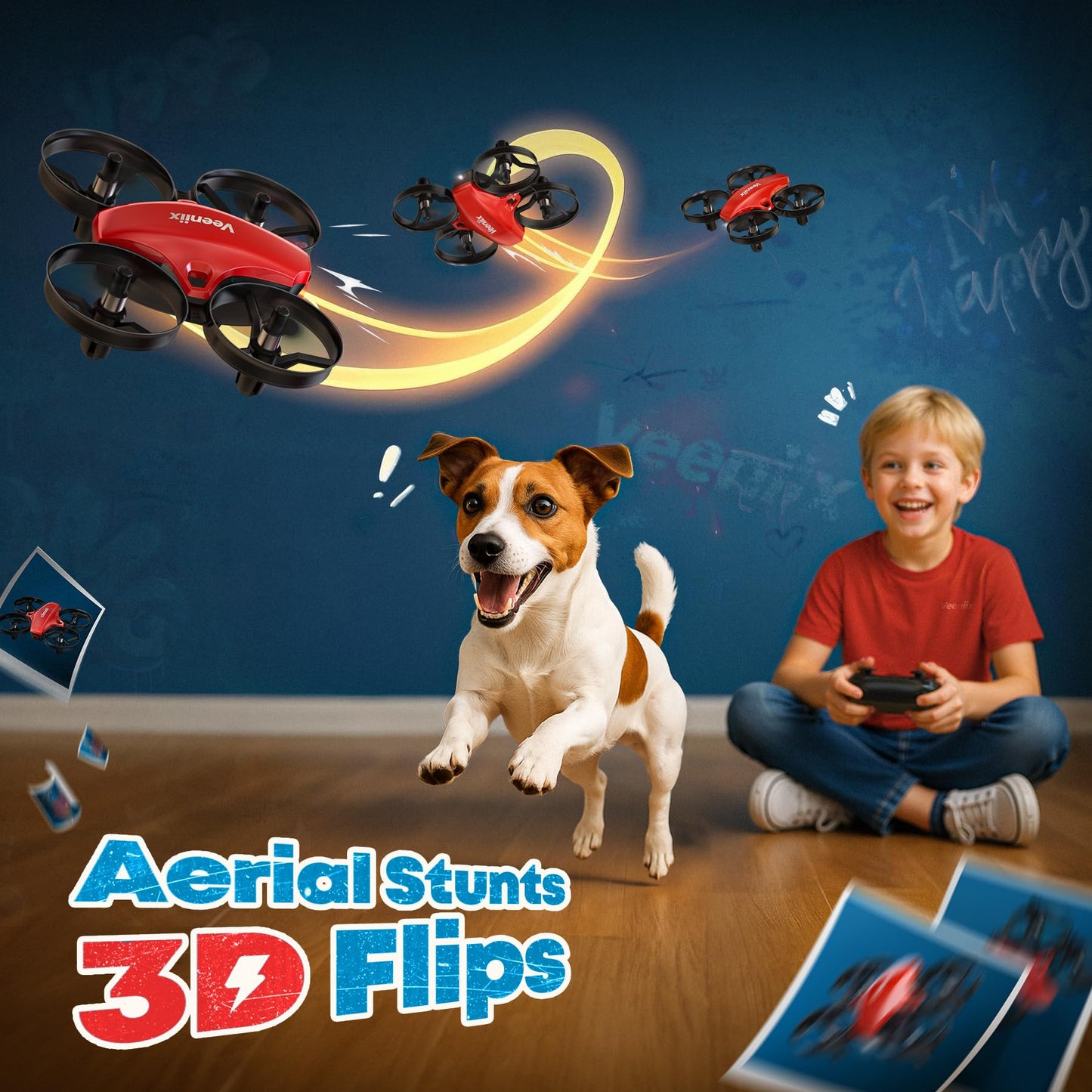 Veeniix V995 Red Mini Drone for Kids and Beginners,Indoor RC Quadcopter Plane with 3D Flips, 360° Rotation, Circle Fly, Auto Hover, Headless Mode, 21Mins 3 Batteries, Gift for Boys and Girls