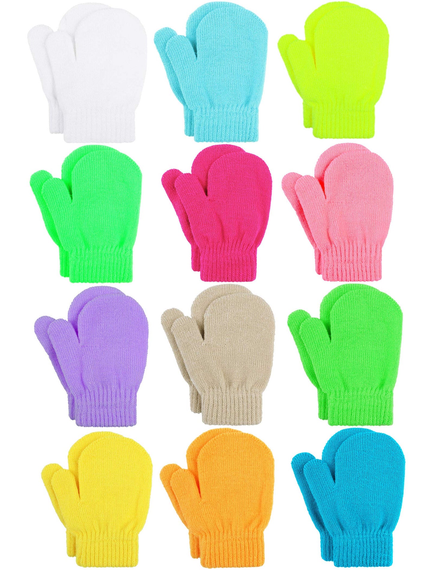 Cooraby 12 Pairs Toddler Winter Mittens Unisex Knitted Baby Gloves Mittens (2-4T, White,Beige,Orange,Mixed Rainbow Colors)