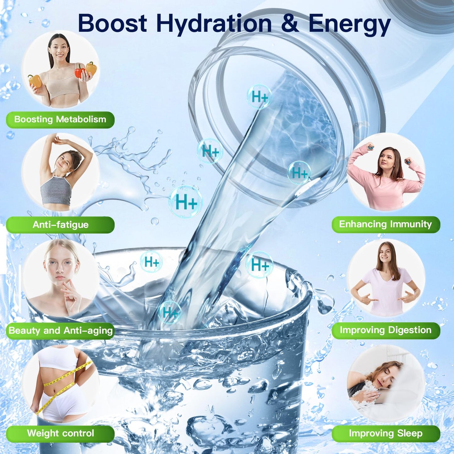 Hydrogen Water Bottle Generator, 2300ppb Portable Water Ionizer Machine with SPE/PEM Technology in 3-Minute Electrolysis, Rechargeable Hydrogen Rich Glass Cup for Home Office Travel & Fitness