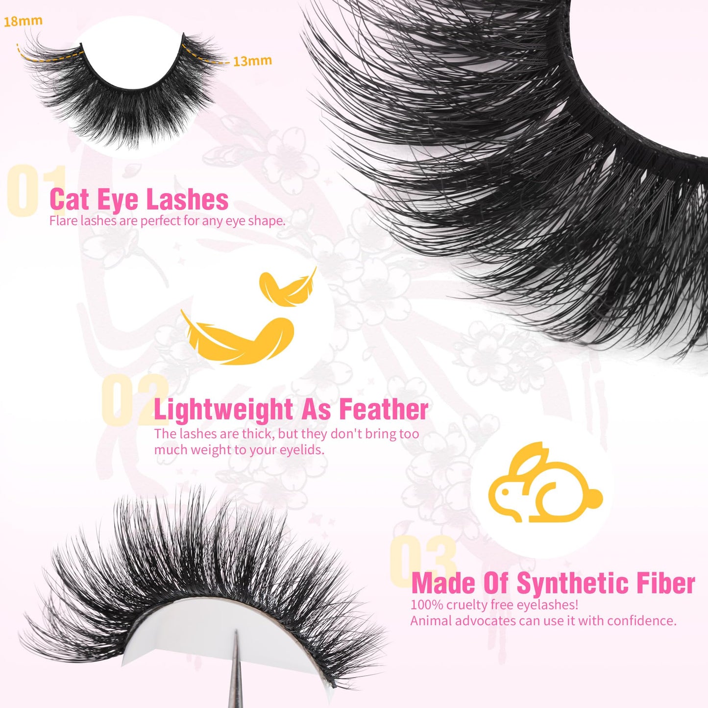 Thick Lashes Mink Fluffy Eyelashes 18MM Long False Eyelashes Strip 5D Volume Fake Eyelashes Dramatic Full Fake Lashes 7 Pairs Cat Eye Big Lashes that Look Like Extensions