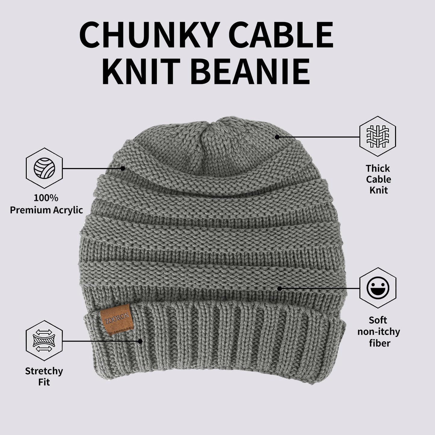 ZOORON Womens Winter Hat Slouchy Beanies for Women Cable Knit Winter Beanie Hats for Women Thick Cold Weather - Beanies Women