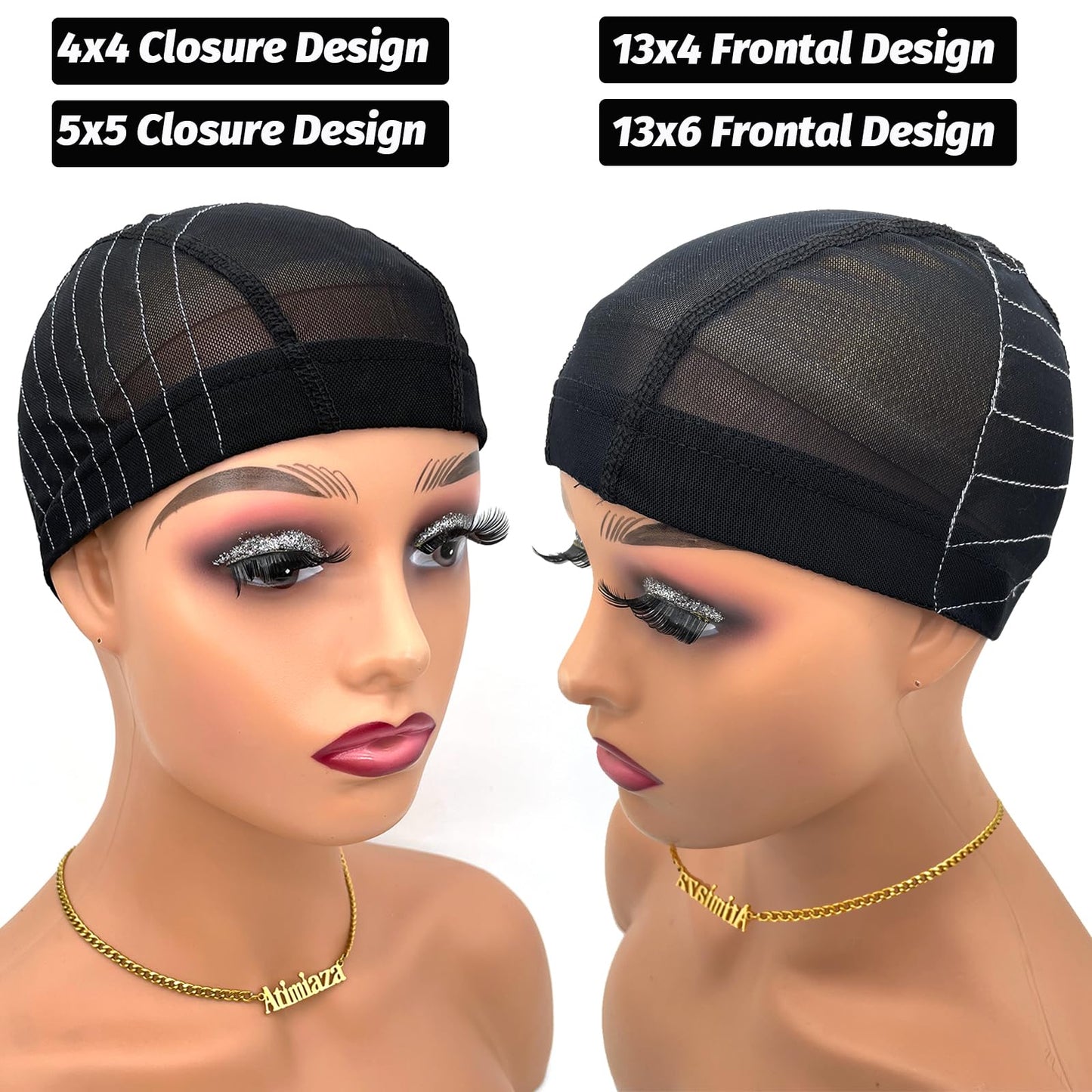 Atimiaza Wig Cap with Guideline Map for Wig Making, Stretchable Mesh Dome Caps with 1 Elastic Band and 4 Wig Combs for Beginners Sewing Wig (Small: 19"-20", 5 * 5 Closure)