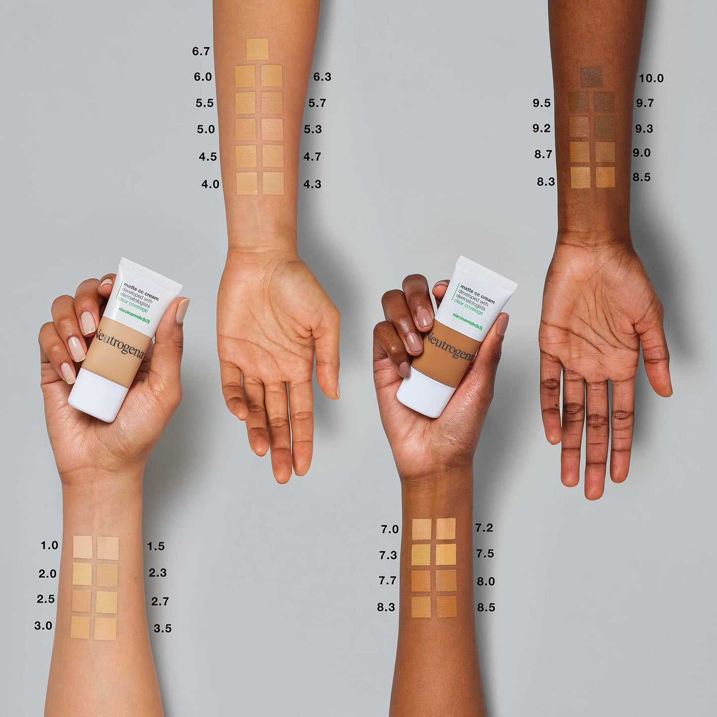 Neutrogena Clear Coverage Flawless Matte CC Cream, Full-Coverage Color Correcting Cream Face Makeup with Niacinamide (b3), Hypoallergenic, Oil Free & Fragrance Free, Maple, 1 oz