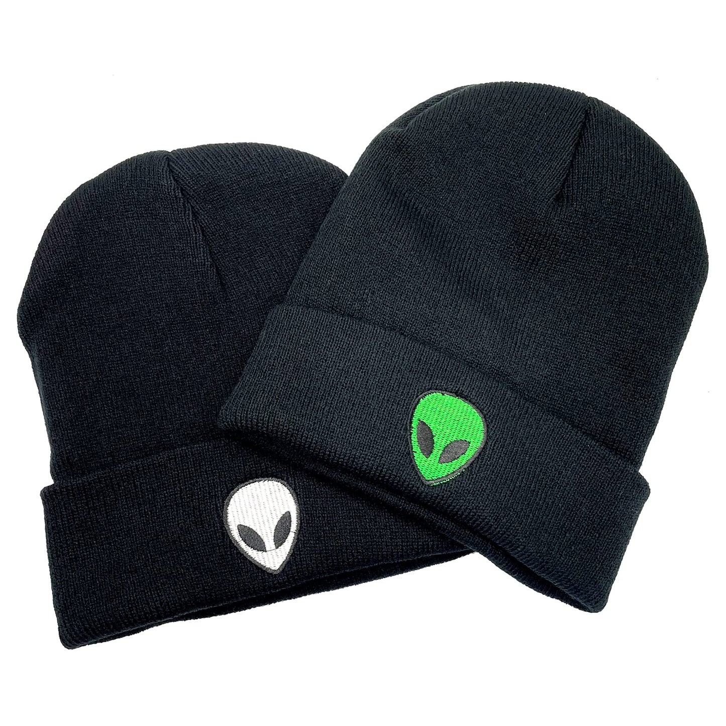 RNEFNQS 2 Pack Alien Skull Beanie Winter Slouchy Knit Hat for Men Women
