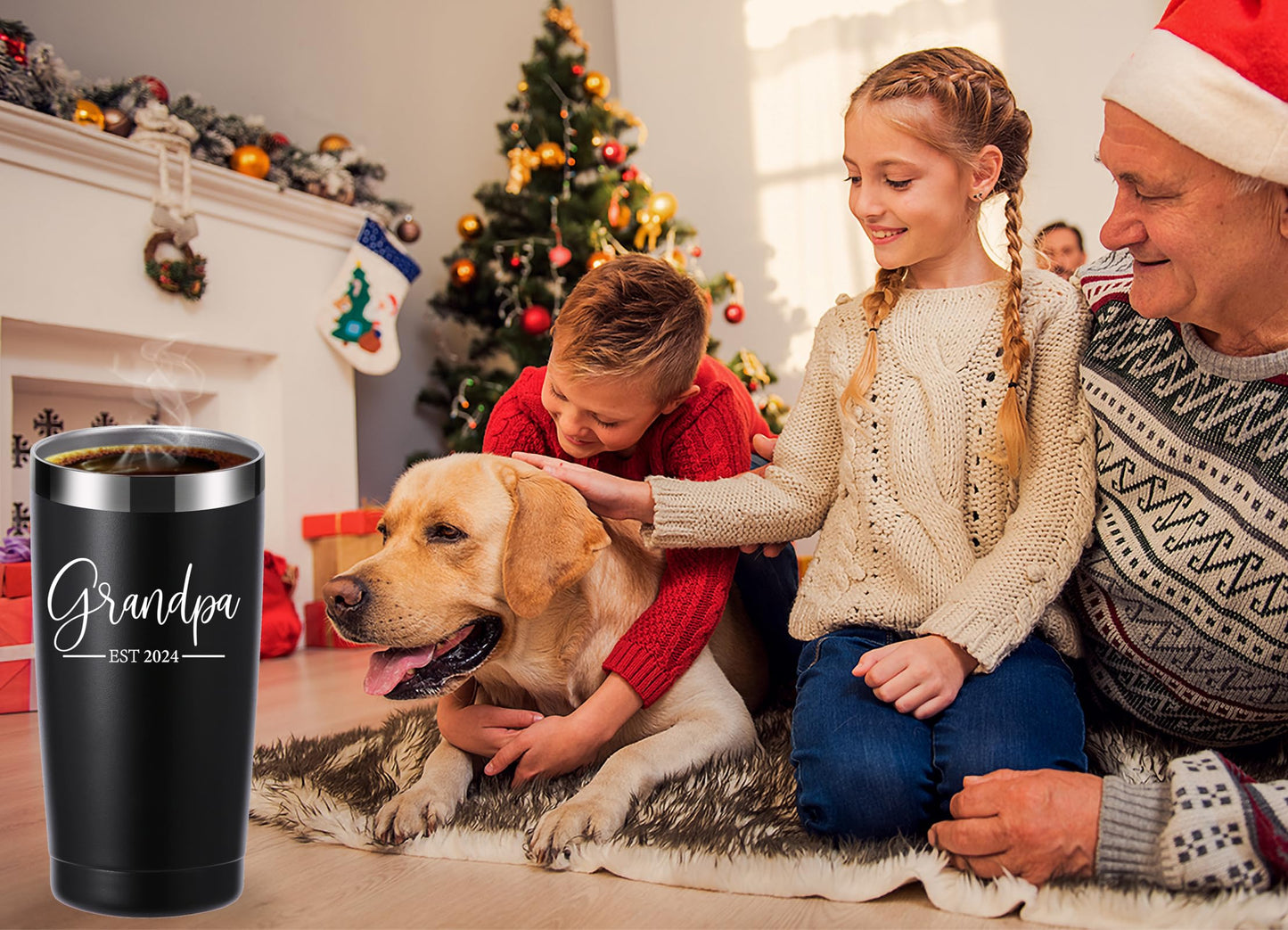 momocici Grandpa Est. 2024 20 OZ Tumbler.First Time Grandfather,Grandpa to Be,New Grandpa,Newborn Gifts.Birthday,Christmas Gifts for New Grandfather,Husband,Men Travel Mug(Black)
