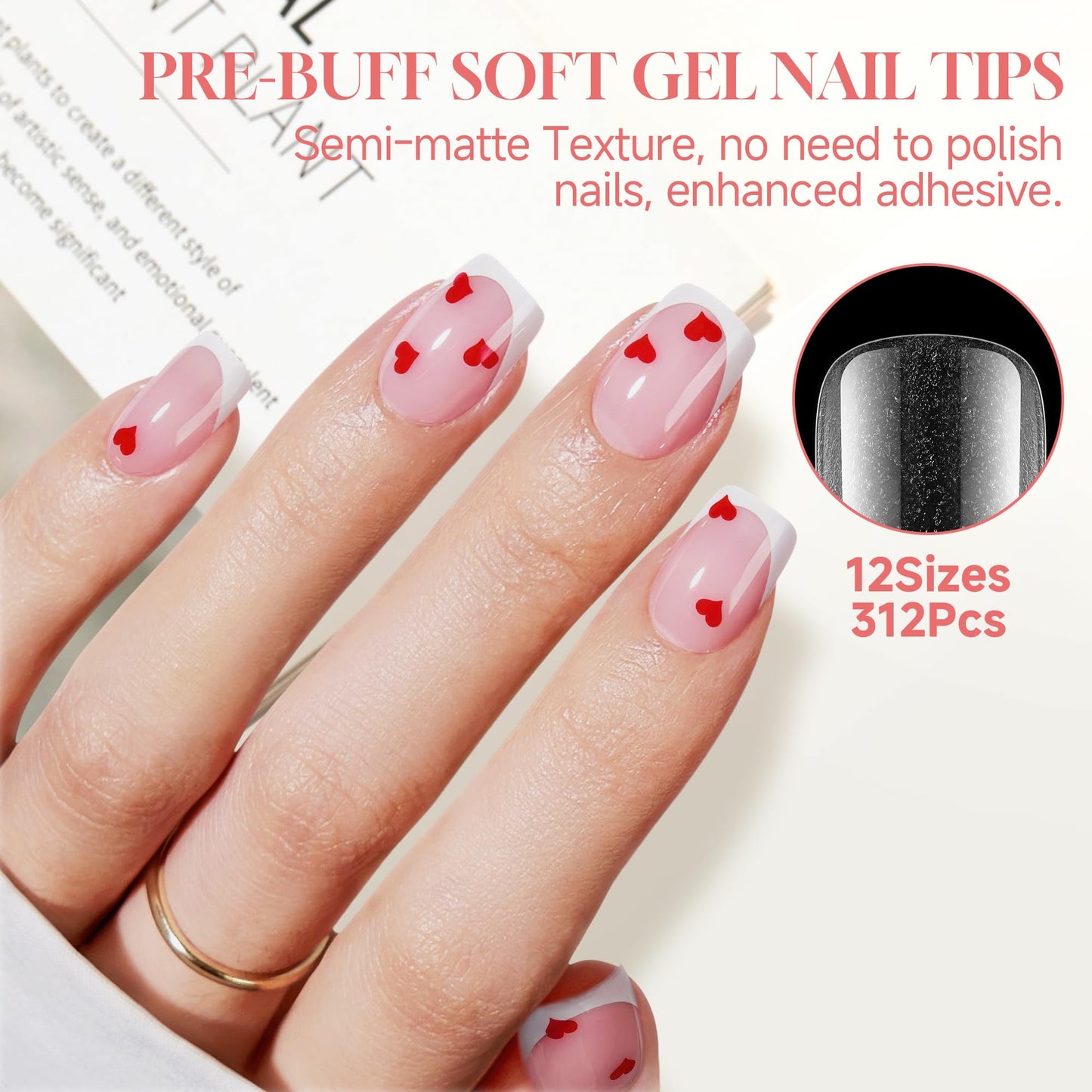 UNA GELLA Short Square Nail Tips 312pcs Square Fake Nails Pre-file Soft Gel Nails Tips for Full Cover Acrylic Nails False Nails12 Sizes Press on Nails For Gel Nail Extensions Home DIY Nail Salon