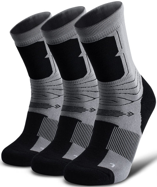 SHESMILED Merino Wool Hiking Walking Crew Socks 3 Pack, Cushion, Quick Dry, Anti Blister for Snow Boots Winter Thermal, Cold Weather Outdoor Sports Toe Warm, Arch Compression, Large, Grey
