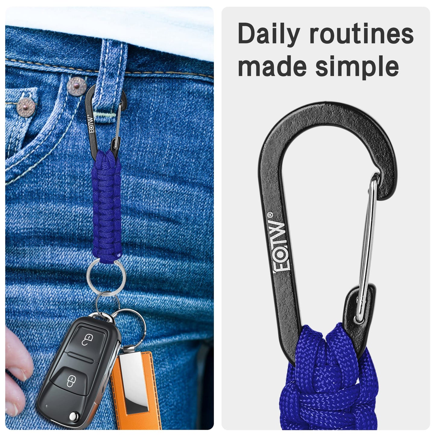 EOTW Carabiner Keychain, Small Carabiner Clip with Paracord Keychain Mini Aluminum D Ring Key Organizer