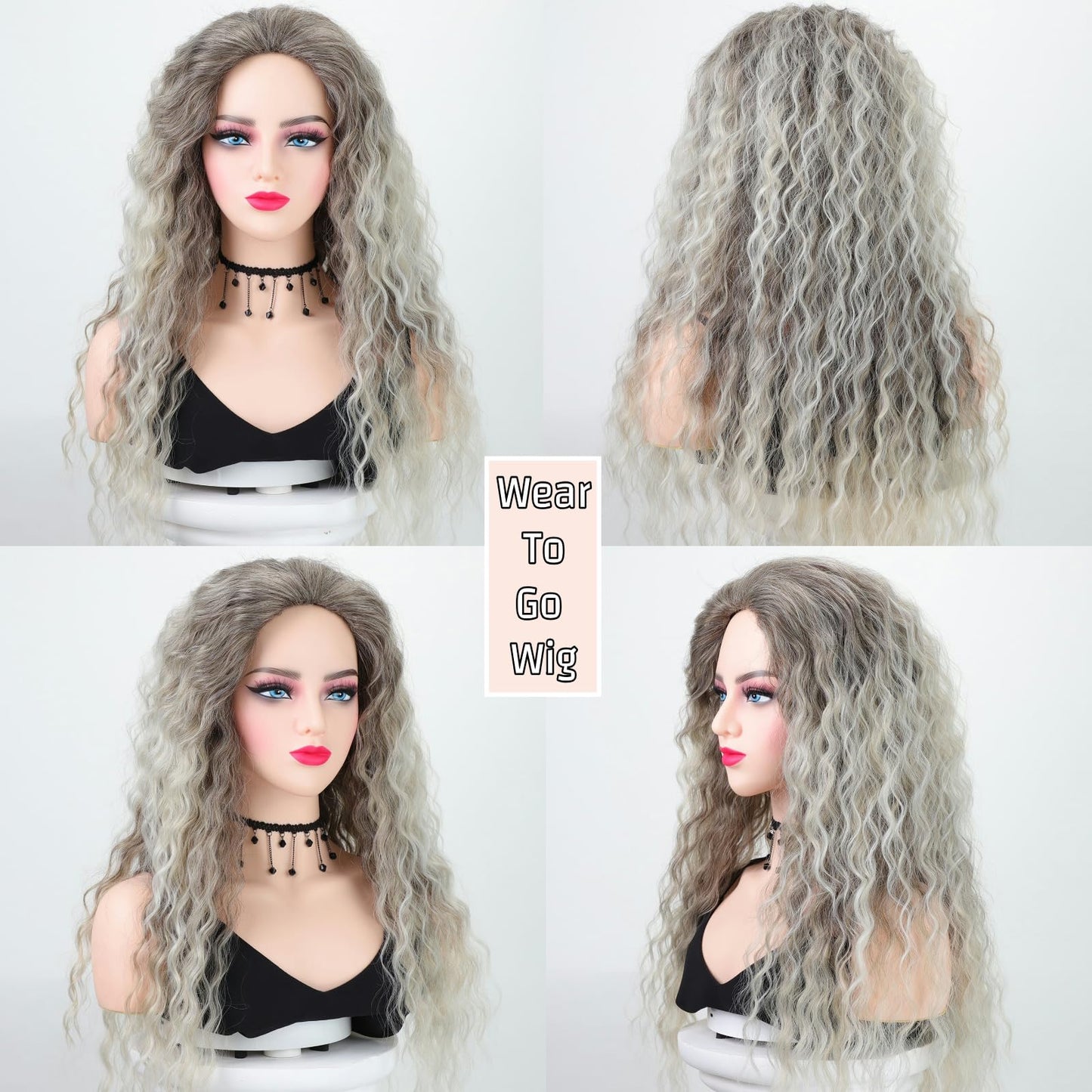 Fencca Layered Blonde Long Curly Wigs for Women Lightweight Synthetic Wavy Wig Mix Color Natural Hair Replacement Wig Fluffy