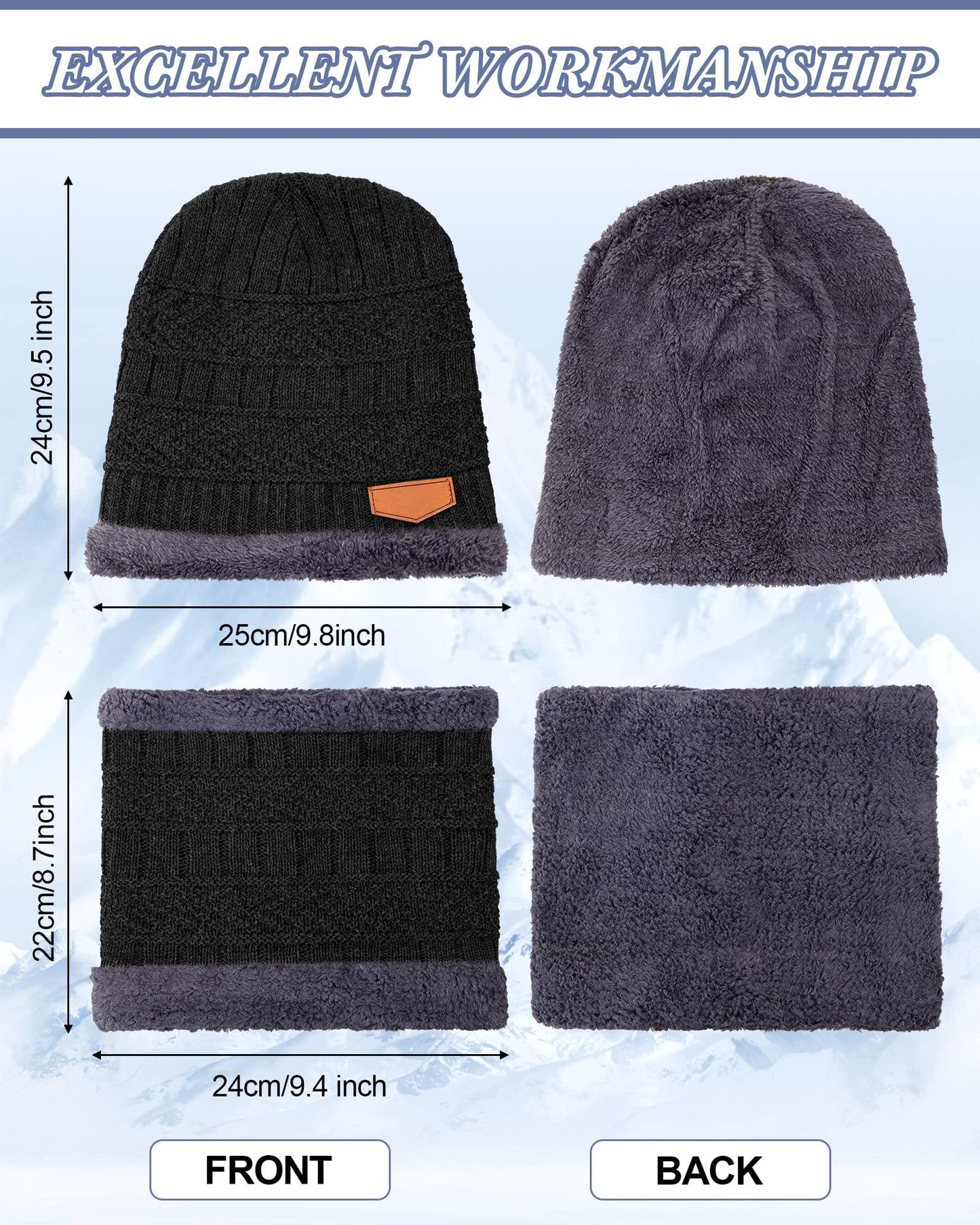 6 Pcs Men Womens Winter Hat Glove Scarf Sets Beanie Scarf Touchscreen Gloves Knit Skull Cap Fleece Neck Warm Scarf Mitten (Black, Wine Red)