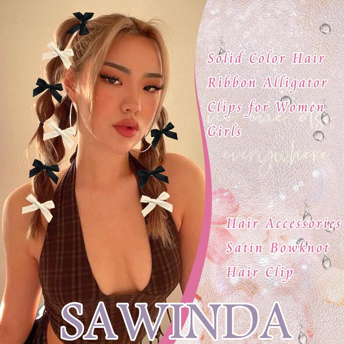 SAWINDA 30PCS Mini Hair Bows Beige Black Brown Small Bows for Hair Silky Satin Bows for Women Cute Hair Ribbon Bowknot Barrettes Sweet Alligator Hair Bow Clips Accessories for Teens and Girls