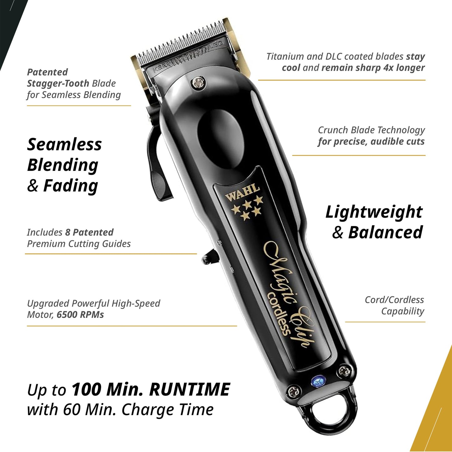 Wahl Professional 5 Star Magic Clip Corded and Cordless Clipper High Performance 100 Min Runtime