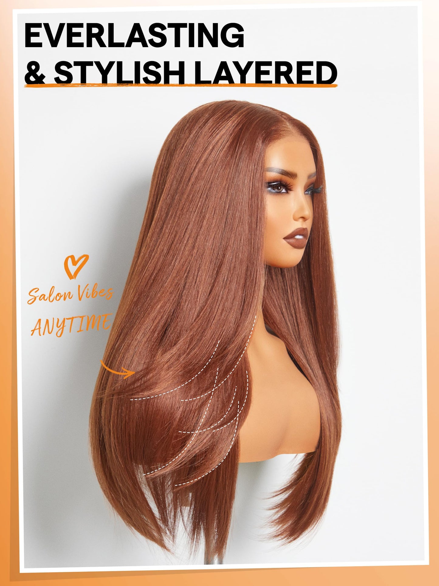 GORGIUS Auburn Brown Layered Wig Pre Cut Glueless Straight Lace Front Wig Middle Part Highlight Synthetic Closure Wig For Women Upgraded with Premium Fiber