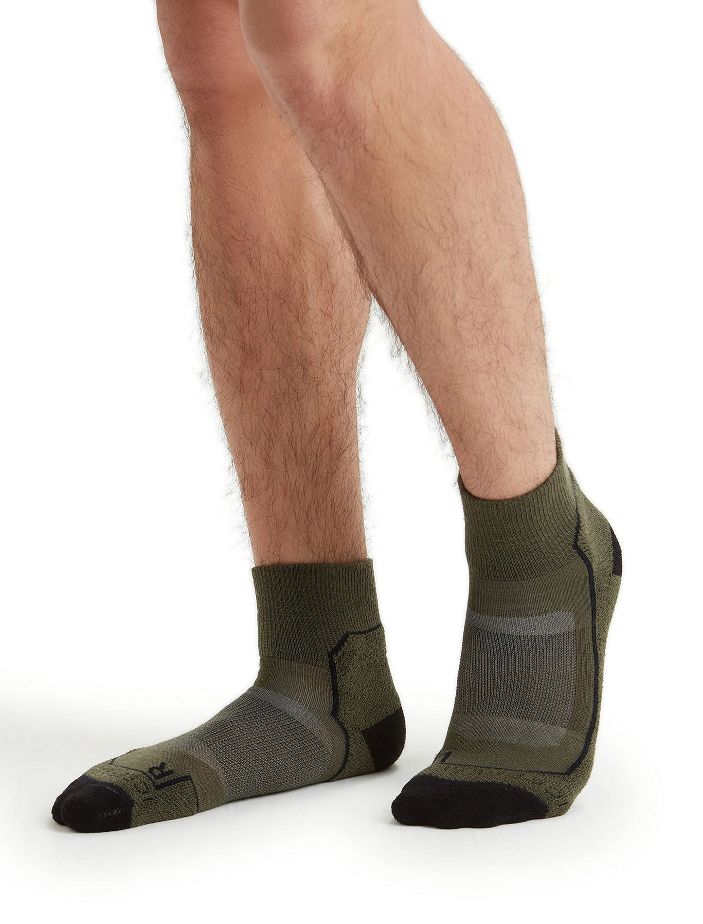 Icebreaker Merino Men's Hike+ Light Mini Sock, Loden Green/Black/Gristone Heather, Medium