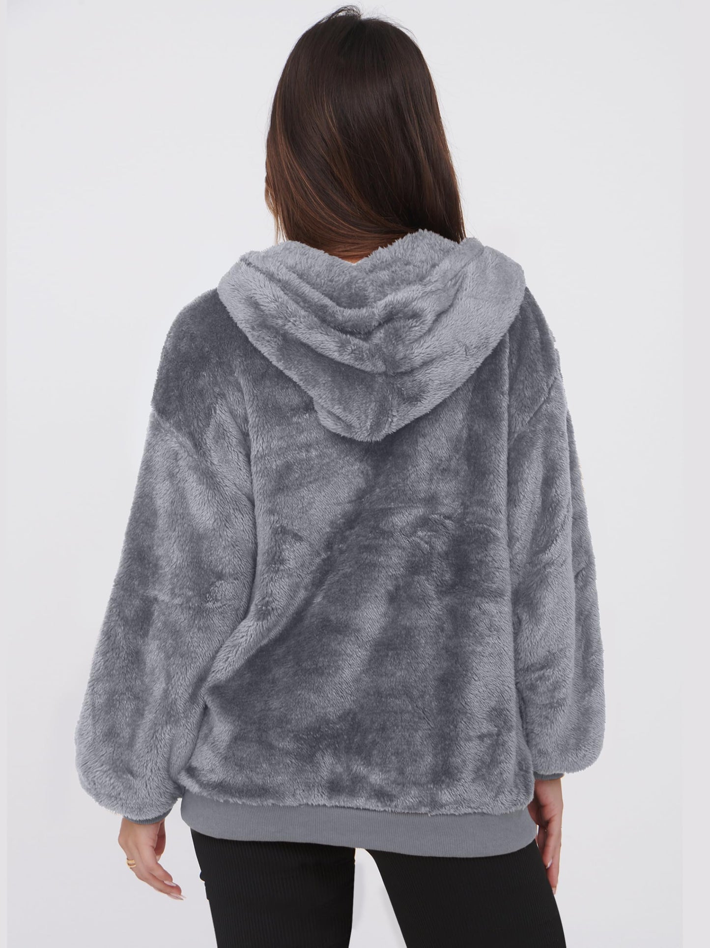 NIeyook Sherpa Fleece Hoodies for Women Fuzzy Oversized Zip up Hoodie with Pockets Casual Pullover Hooded Sweatshirt Dark Gray