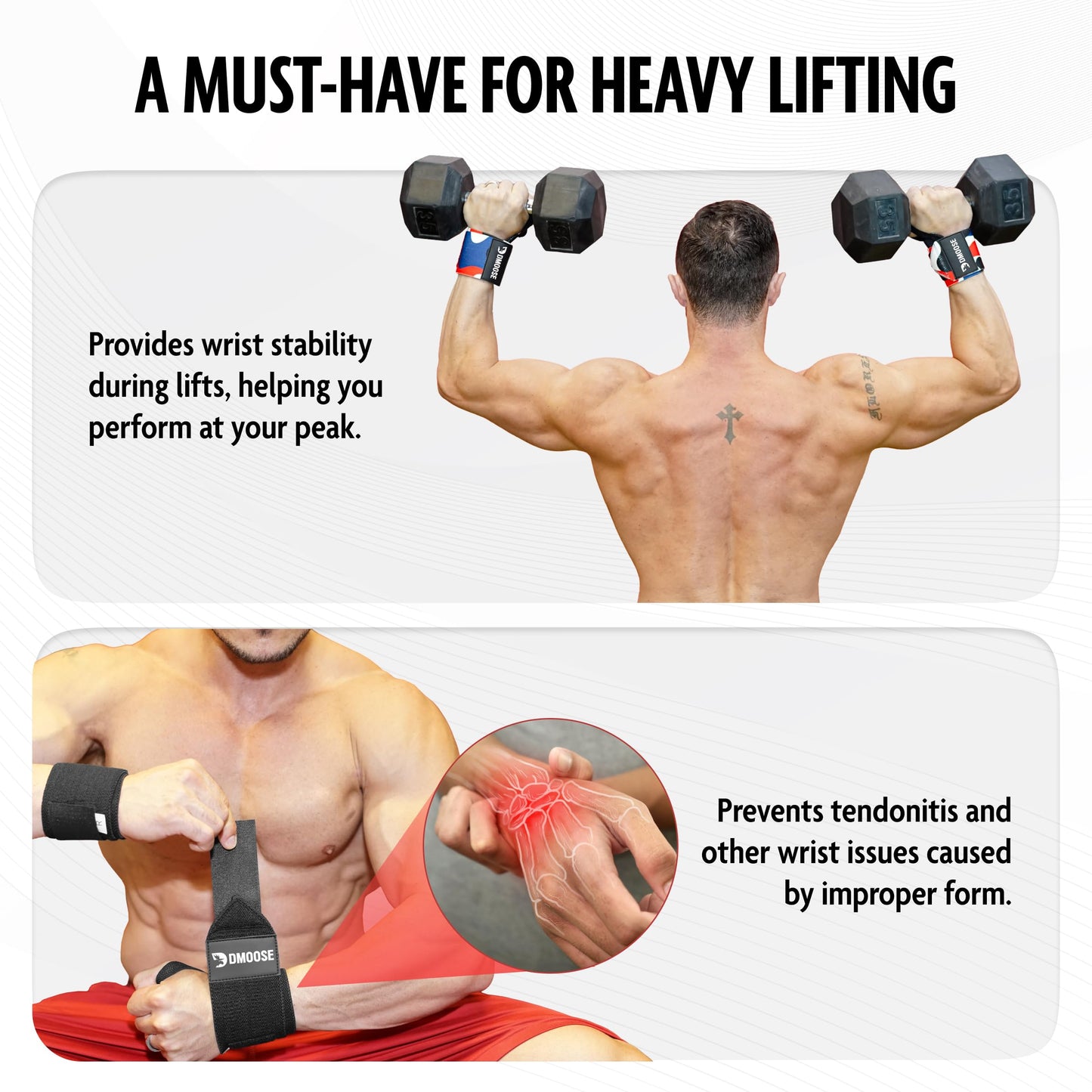 DMoose Weightlifting Wrist wrap 12 and 18 Inches Thumb Loops with Wrist Support for Workouts Powerlifting Wrist Straps for Weight Lifting Men and Women Blue Stripes