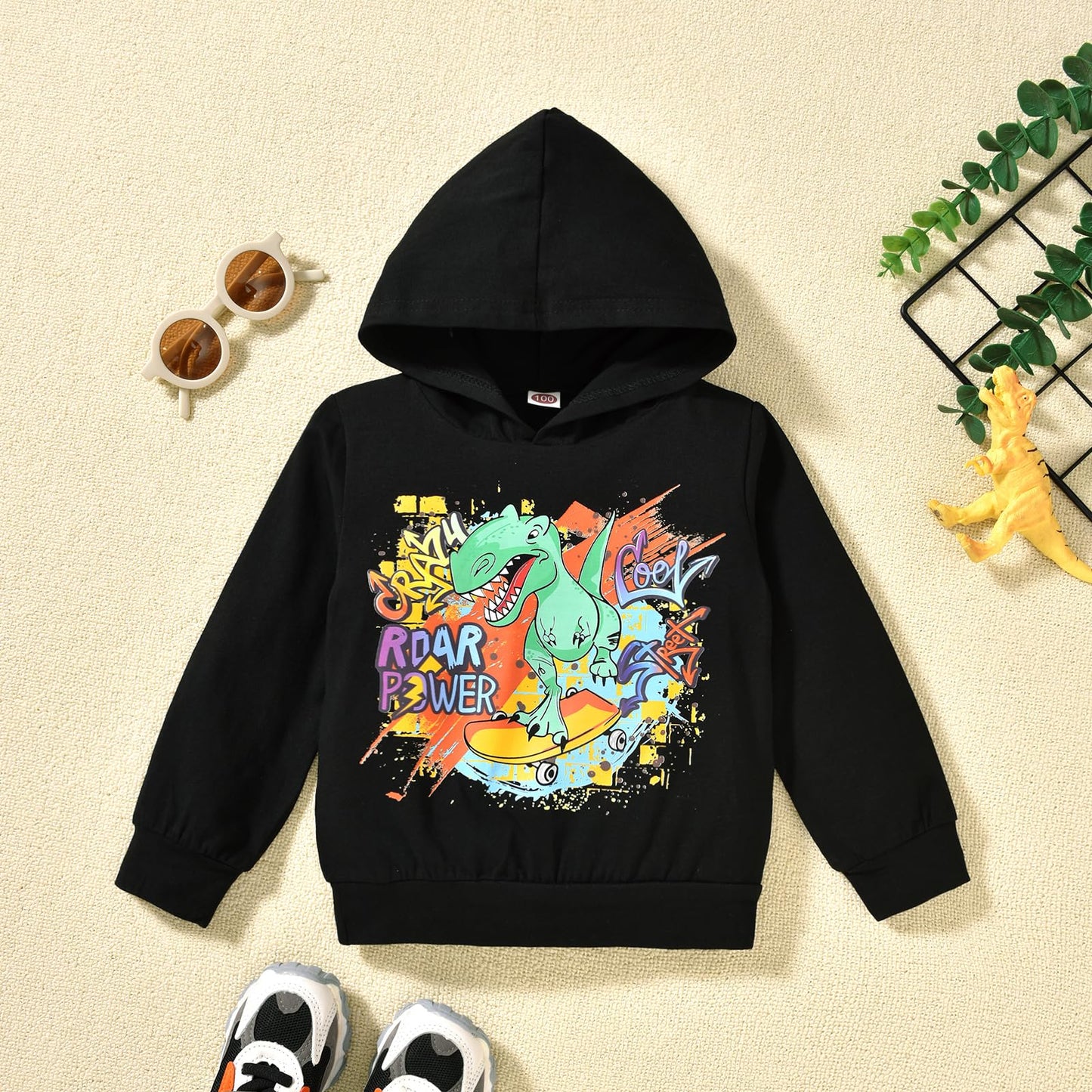 HINTINA 2T Toddler Little Boy Dinosaur Sweatsuit Outfits Long Sleeve Two Piece Dino Hoodie Hooded Sweatshirt Tracksuit Fall Winter Clothes Clothing Set 2-3T