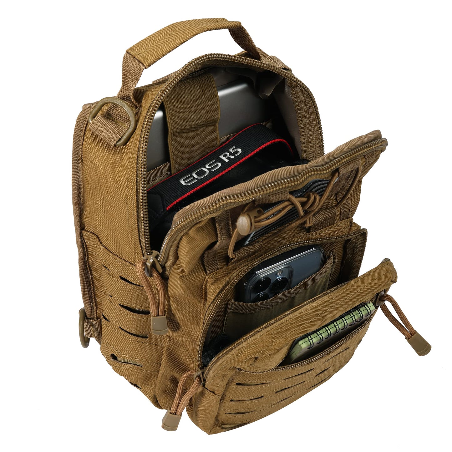 BOMTURN Tactical Backpack Sling Bag - 1000D Waterproof Military Backpack // Chest Bag // CCW Bags Outdoor Shoulder Bag with USA Patch for Every Day Carry