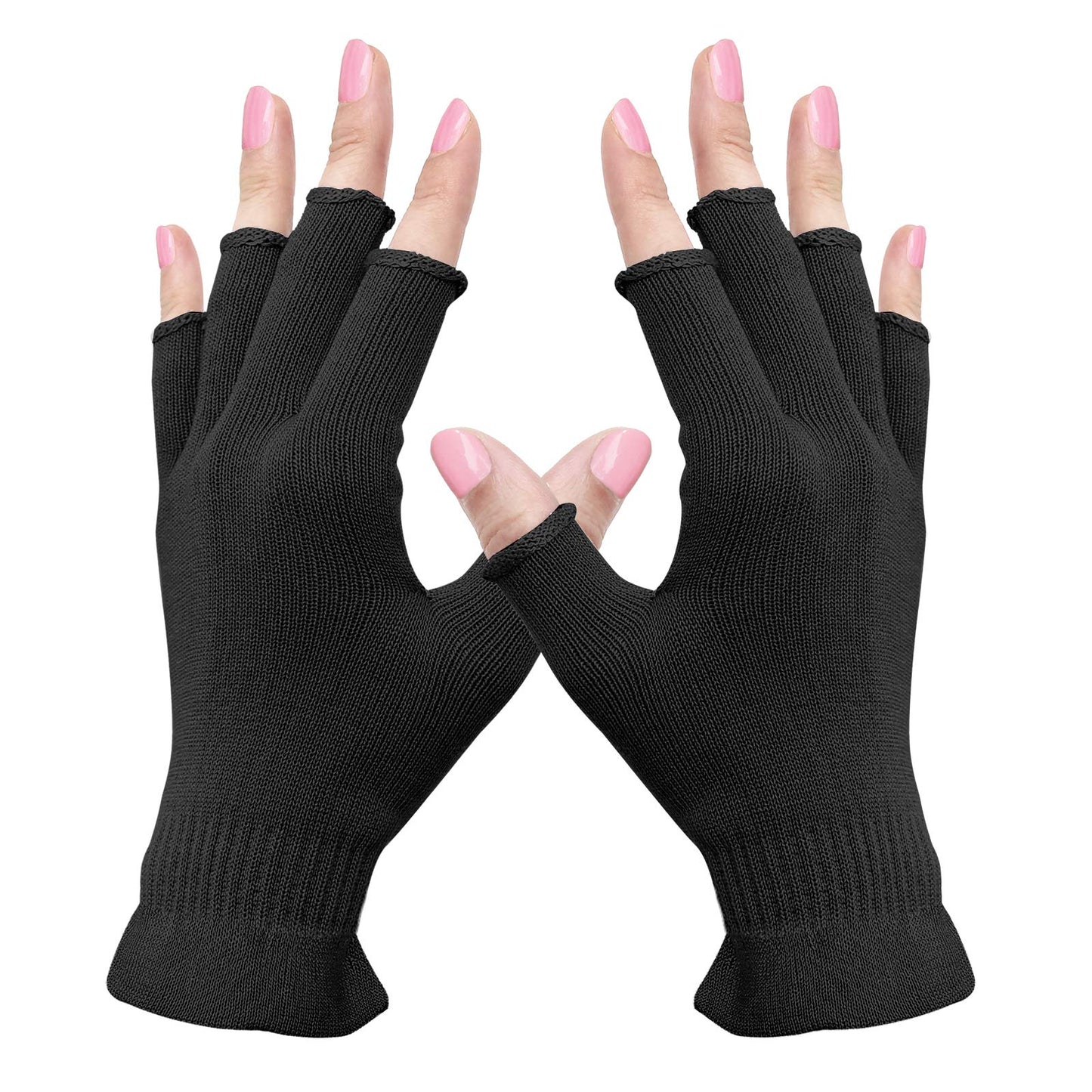 MIG4U Fingerless Moisturizing Gloves, Half Finger Touchscreen Beauty Glove for Eczema, SPA, Dry Hands, Skin Treatment, Summer Sun UV Protection (S/M, black-1pair)
