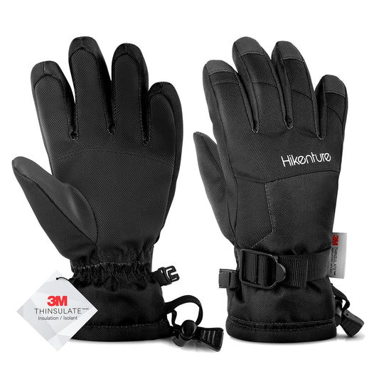 Hikenture Waterproof Kids Snow Gloves,3M Thinsulate Winter Gloves for Boys &Girls,Insulated Ski Gloves for Youth,Childrens,Age 7-9(Black M)