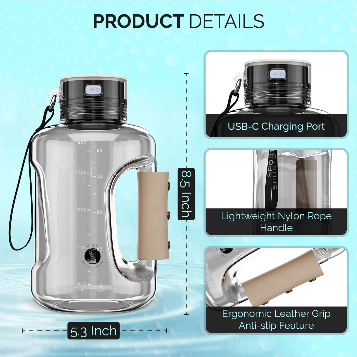 Zenetics 1.5L, Hydrogen Water Bottle, BPA Free Outdoor - Ionizer Cup with Hydrogen Generator - Hydrogen-Rich Hydrogen Water for Athletes and Adventurers Sports - Black