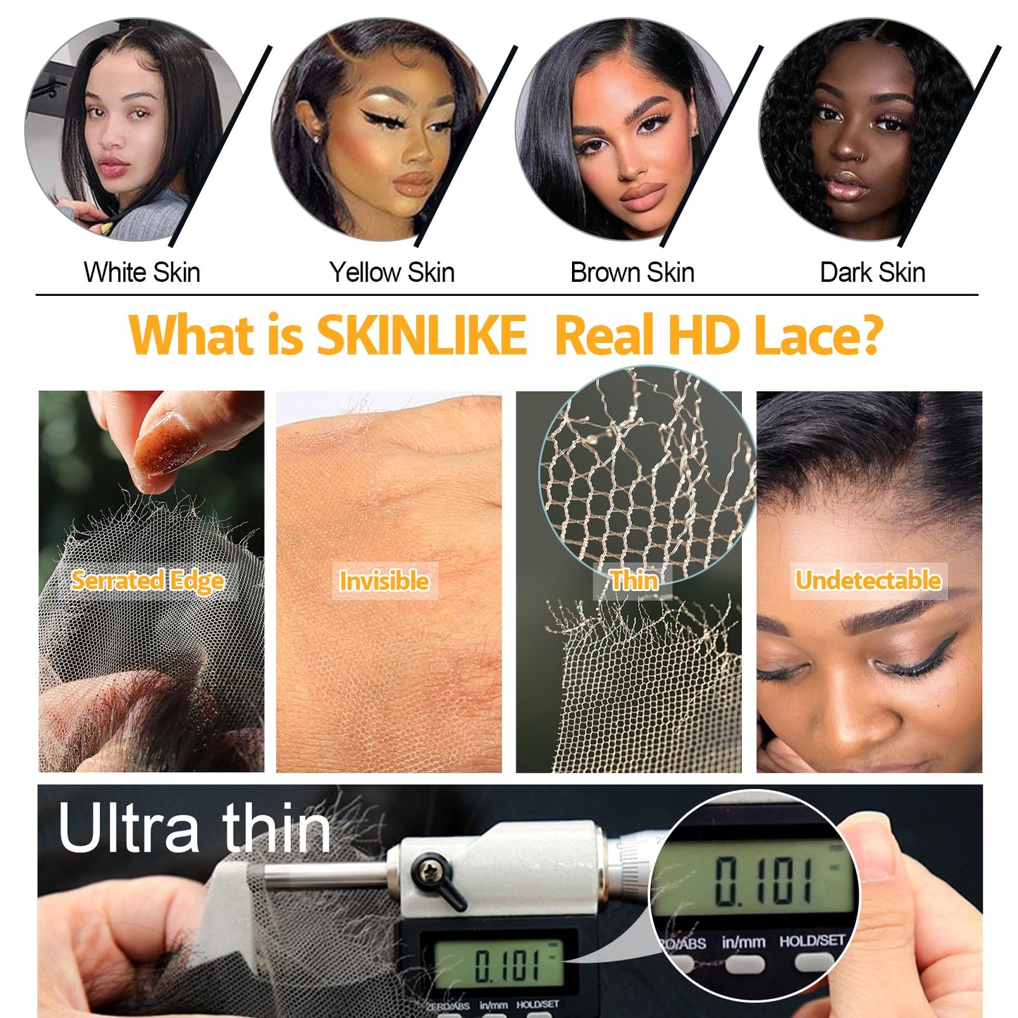 BEEOS SKINLIKE 0.10mm Ultra-thin Real HD Lace Wig, 13x6 Full Frontal Human Hair Wig 180% Density Clean Hairline Pre-plucked Bleached Knots Swiss HD Lace Frontal Wigs Body Wave 18 Inch