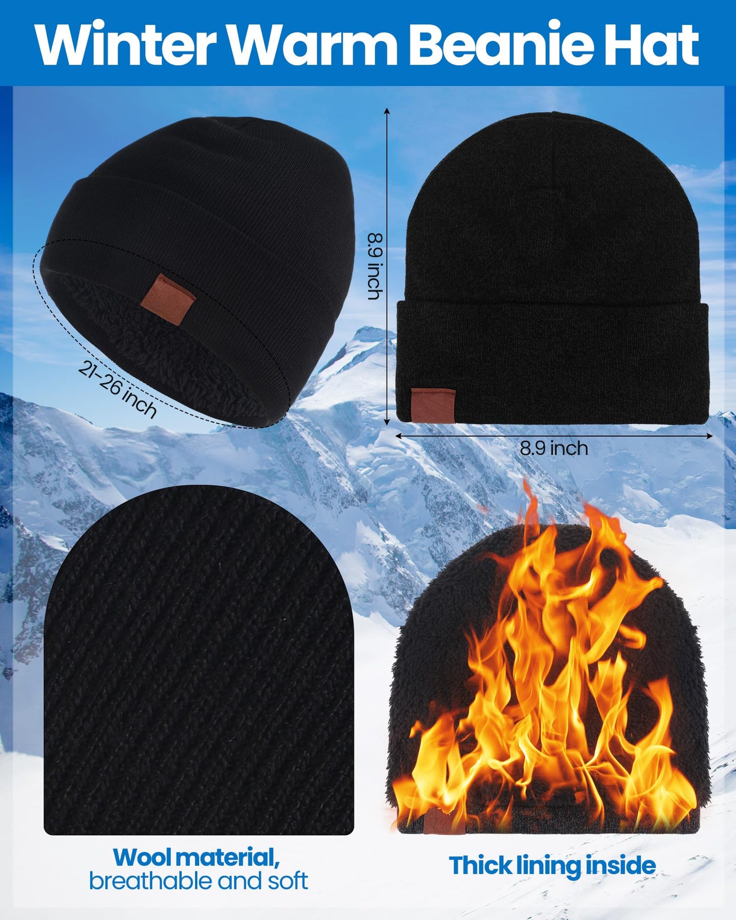 Liitrsh 4 Pcs Women Winter Beanie Hat Gloves Set Knit Beanie Hat Warm Touchscreen Glove Soft Skull Christmas Cap Gift for Men Women