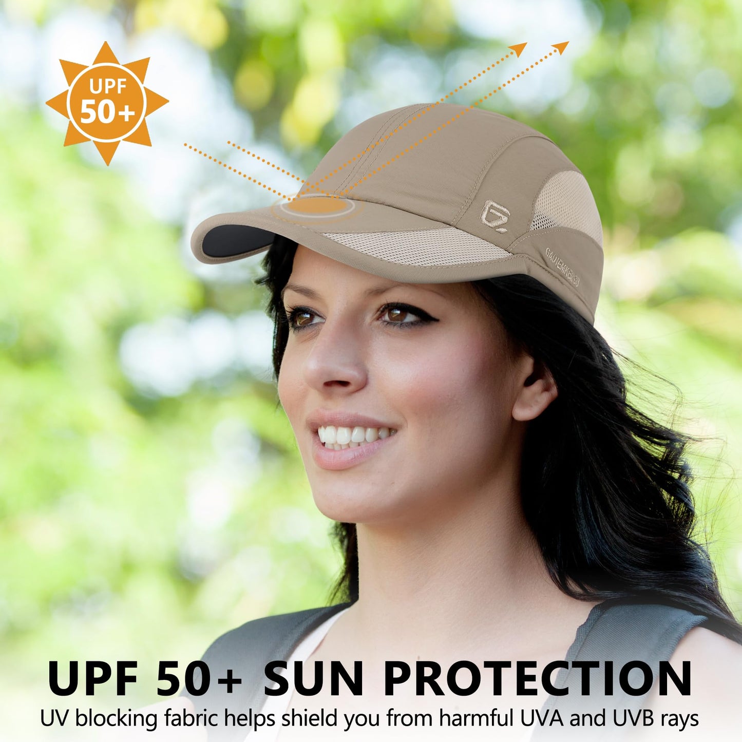 GADIEMKENSD Cooling Running Hat Quick Dry Summer Baseball Cap UPF50+ Sports Sun Caps Breathable Mesh Trucker Dad Hats Unstructured for Golf Tennis Hiking Gym Travel Camping Khaki M
