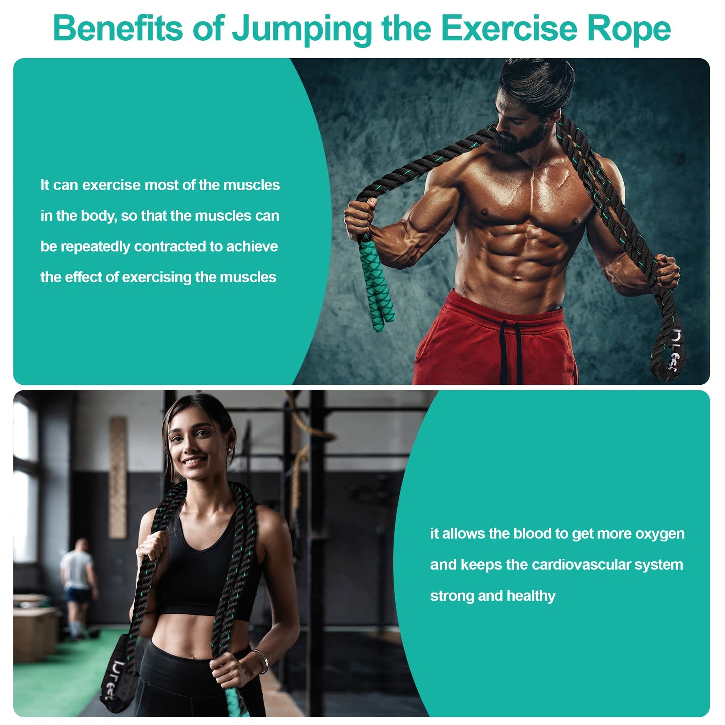 DREETINO 11FT-2.3LB Weighted Jump Rope for Adult Fitness, Upgraded 2 layers Cozy Handle Heavy Duty Skipping Rope, Men and Women Whole Body Muscle Exercise to Improve Strength Endurance Training Sports Jumping rope