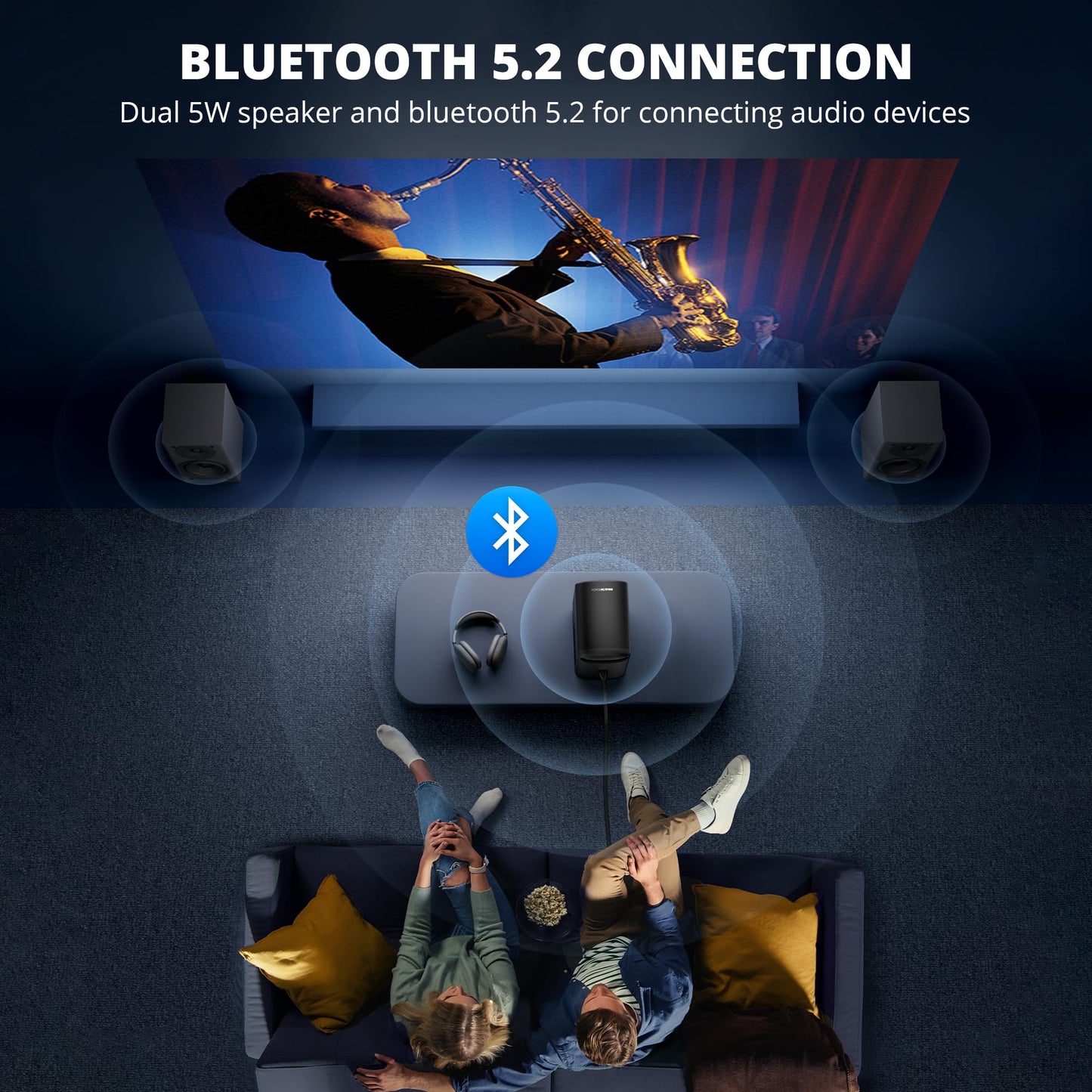 Wireless Mini Projector with WiFi and Bluetooth 5G, Portable Projector Support 4K Movie Video Projection, Electric Focus 350ANSI Phone Projector Home and Outdoor Cinema with HDMI Cable