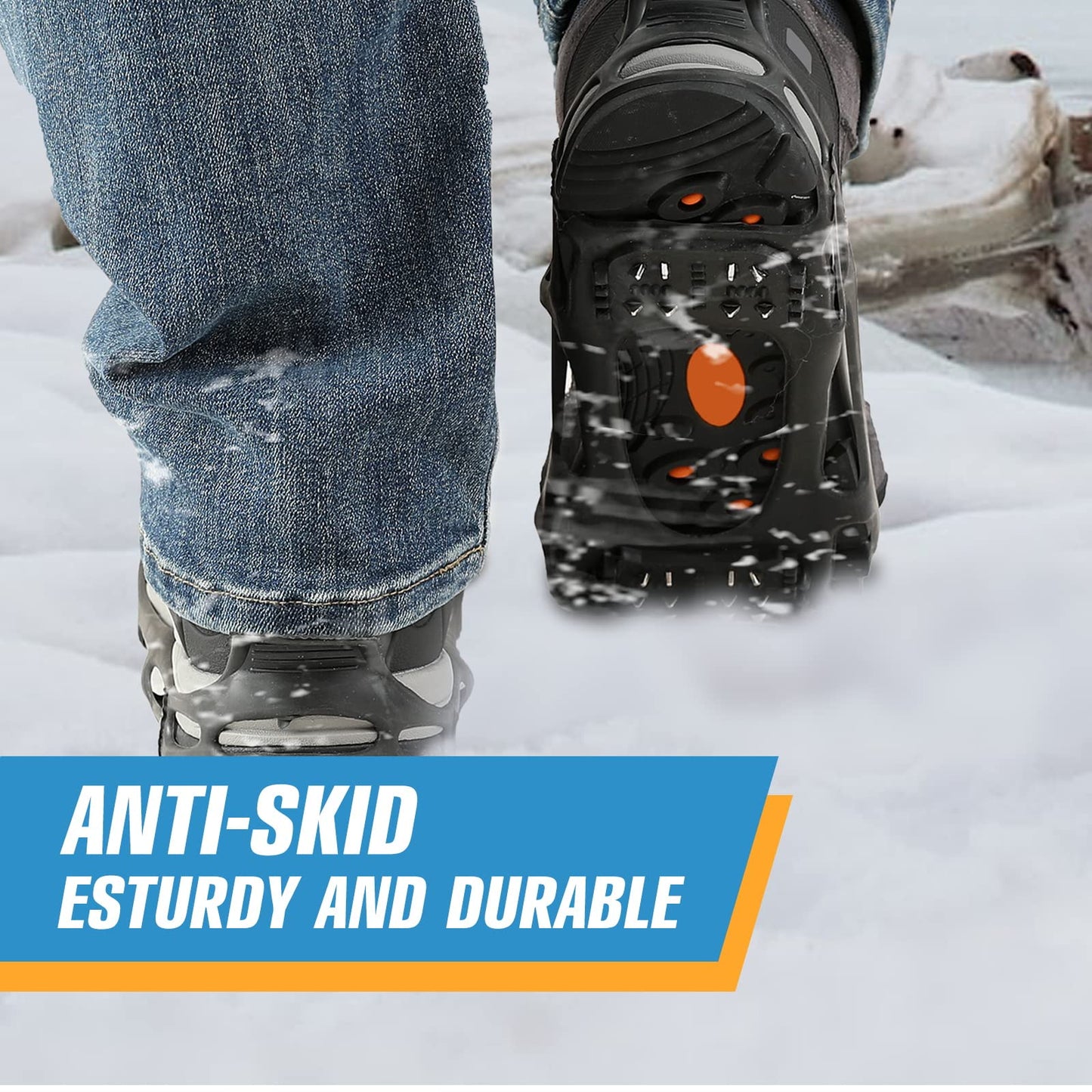 Crampons Ice Cleats Snow Traction Cleats for Walking on Snow and Ice Women Men Winter Outdoor Anti Slip Ice Grips for Hiking Fishing Climbing Boots Shoes (Black, X-Large[Women:11.5-14/Men:10.5-13)