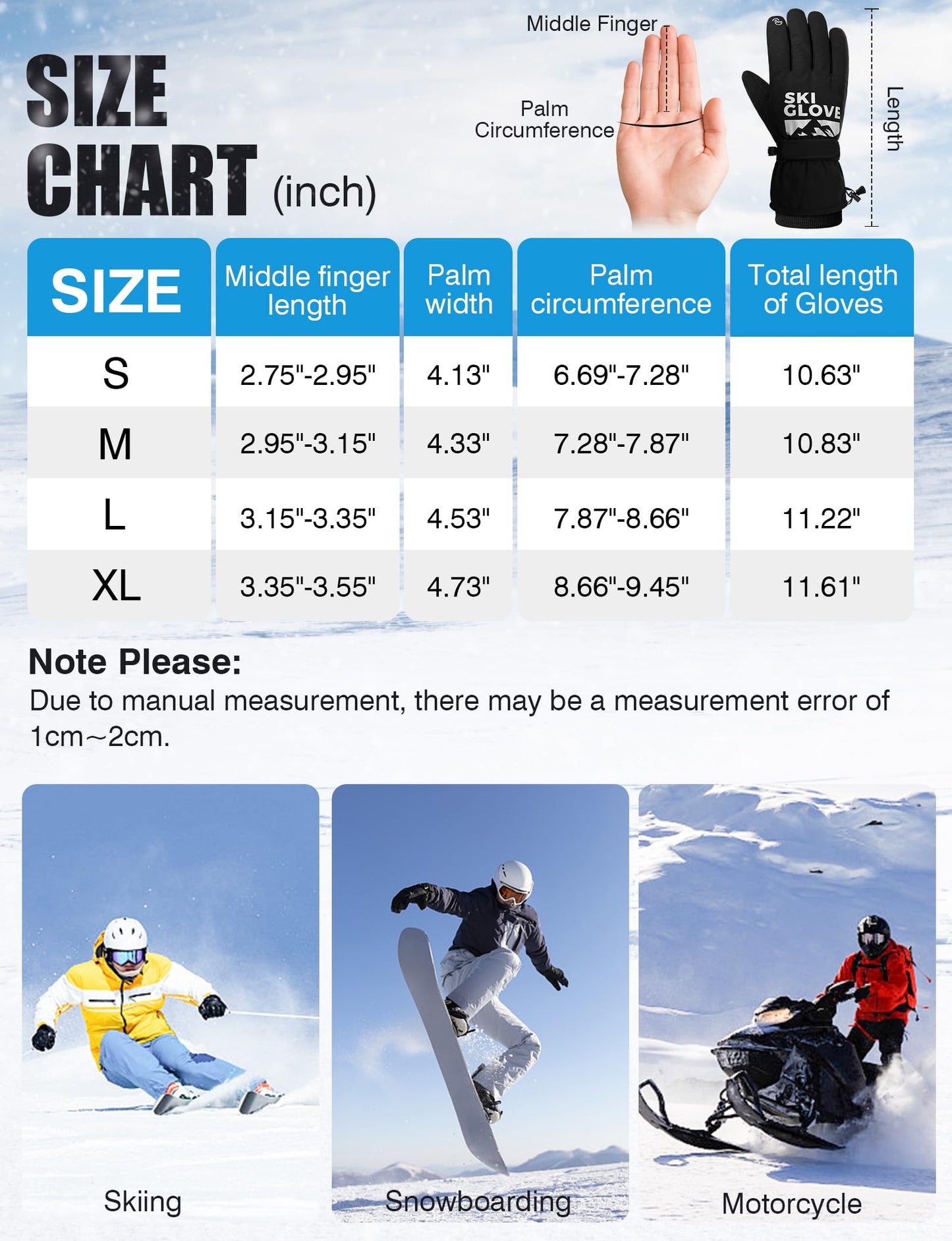 ZENUTA Winter Gloves Men, Snow Ski Gloves Waterproof Windproof Warm Thermal Gloves for Women, 5-Finger Touchscreen Gloves for Driving Workout Running Hiking Cycling Snowboarding (Large)