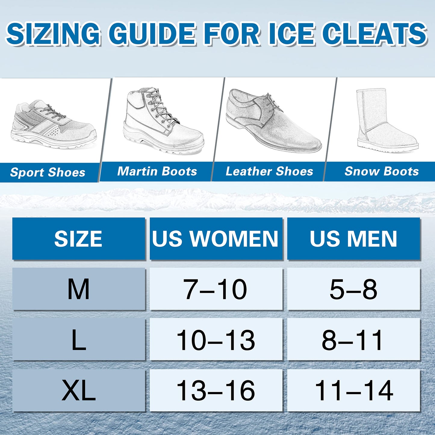 Ice Snow Cleats for Shoes and Boots Walk Traction Cleats Ice Crampon Non-Slip Overshoe for Men Women Winter Walking on Snow and Ice (11Studs, XL)